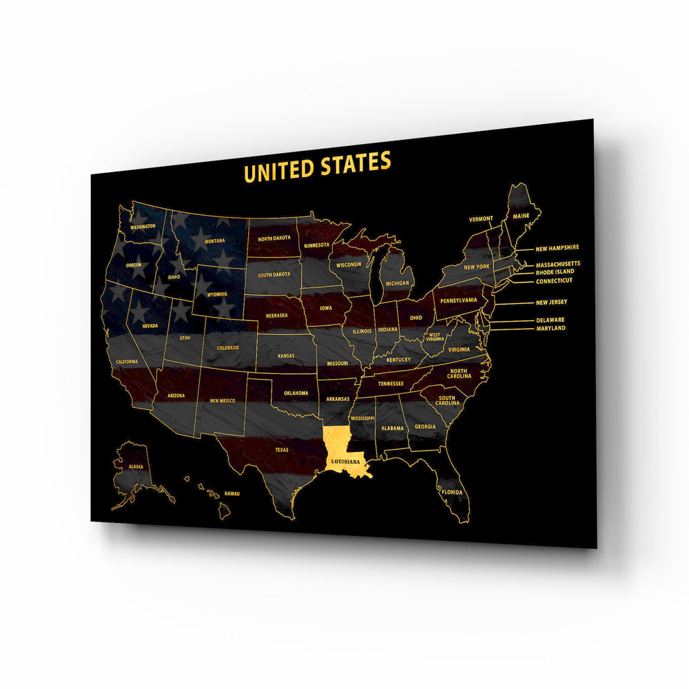 Louisiana State Map - 3D Embossed Metal Wall Art