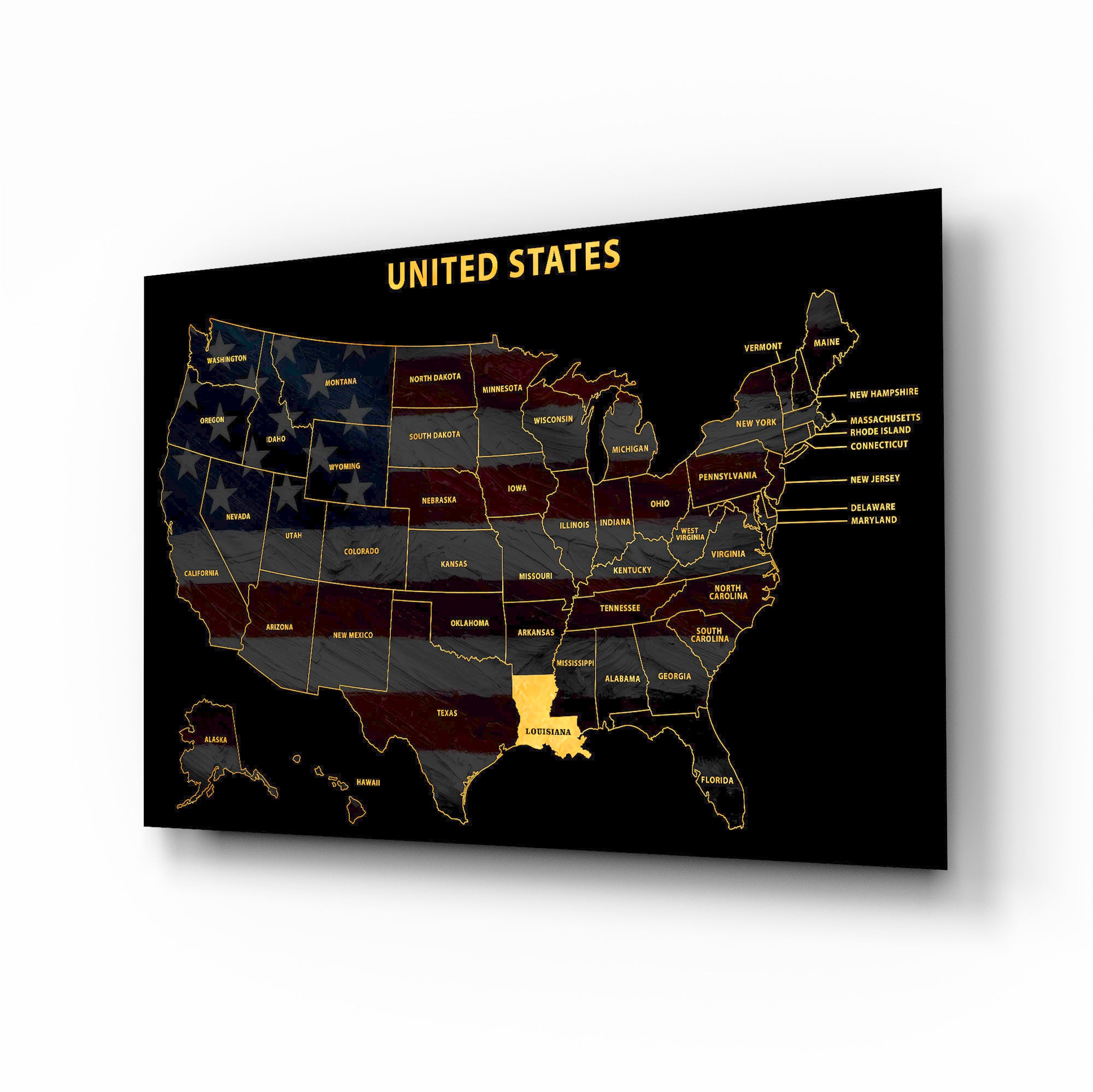 Louisiana State Map — Haptic 3D Embossed Metal Wall Art
