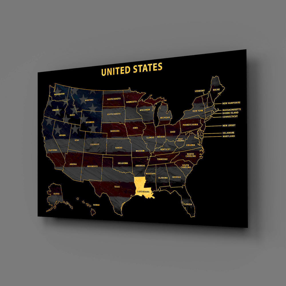 Louisiana State Map - 3D Embossed Metal Wall Art