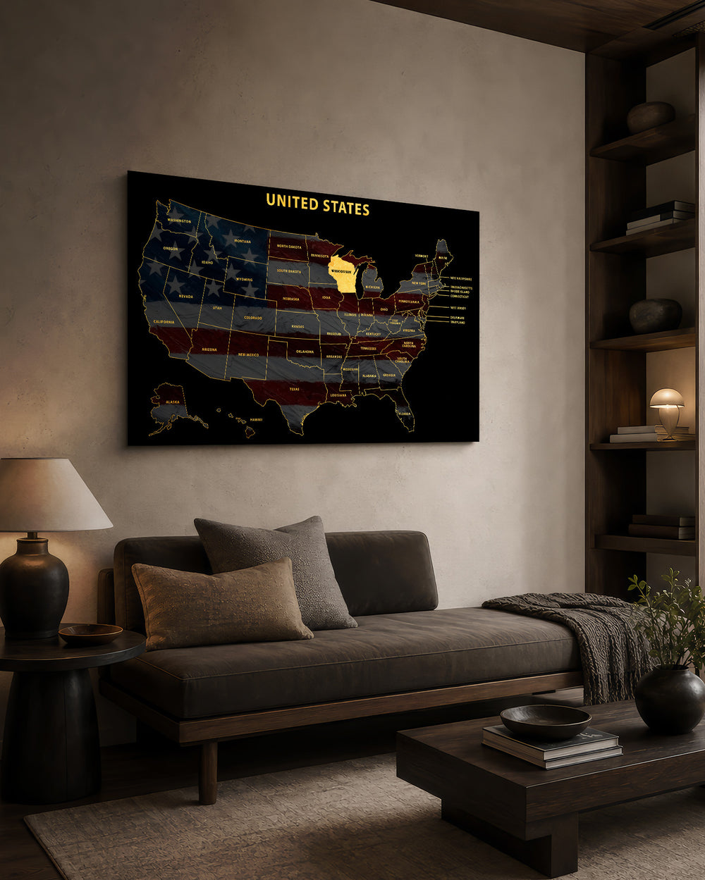 Wisconsin State Map - 3D Embossed Metal Wall Art