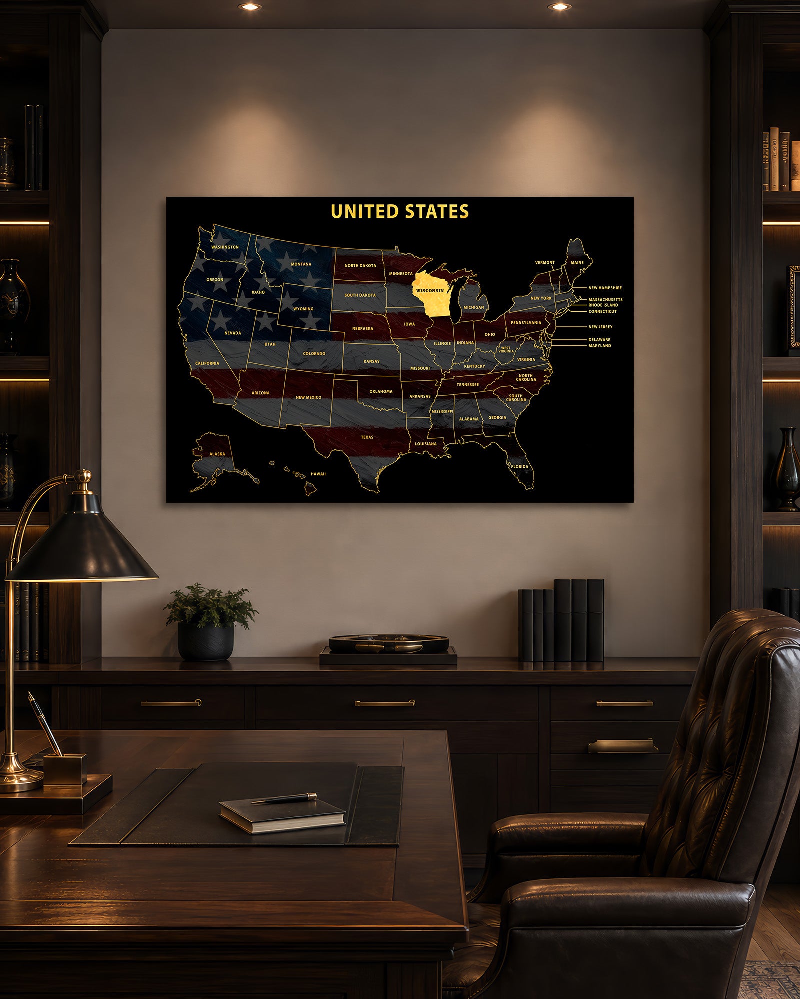 Wisconsin State Map — Haptic 3D Embossed Metal Wall Art