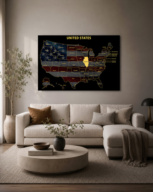 Illinois State Map - 3D Embossed Metal Wall Art
