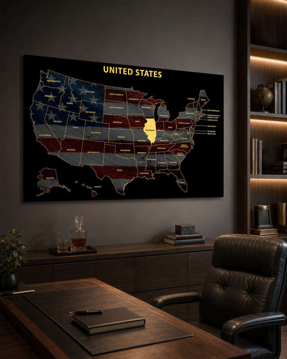 Illinois State Map - 3D Embossed Metal Wall Art