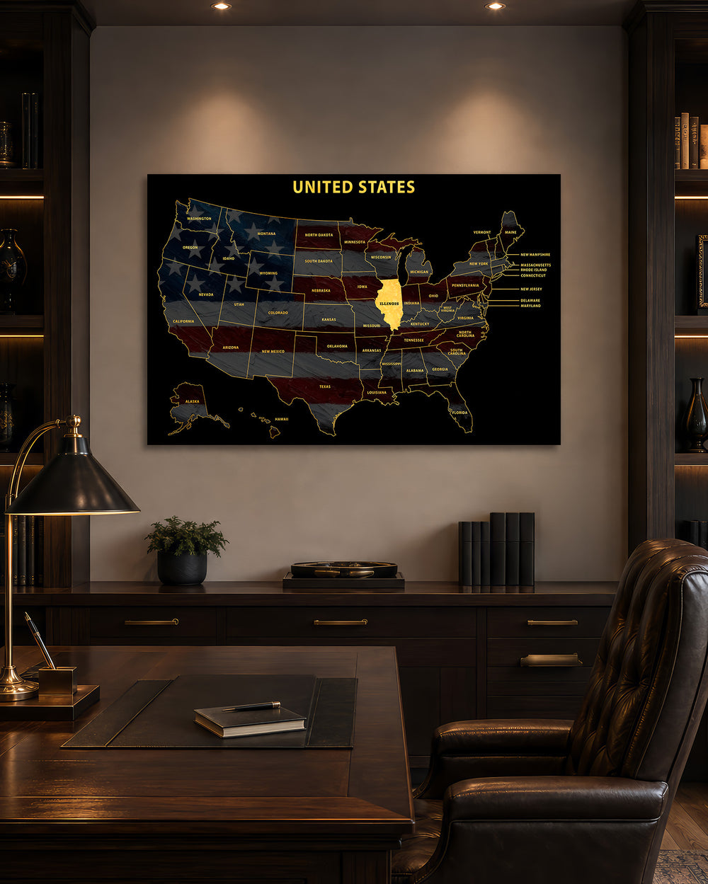 Illinois State Map - 3D Embossed Metal Wall Art