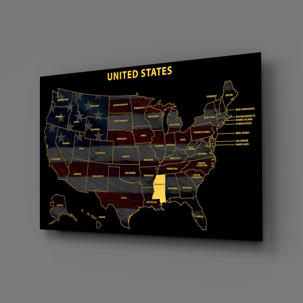 Mississippi State Map - 3D Embossed Metal Wall Art