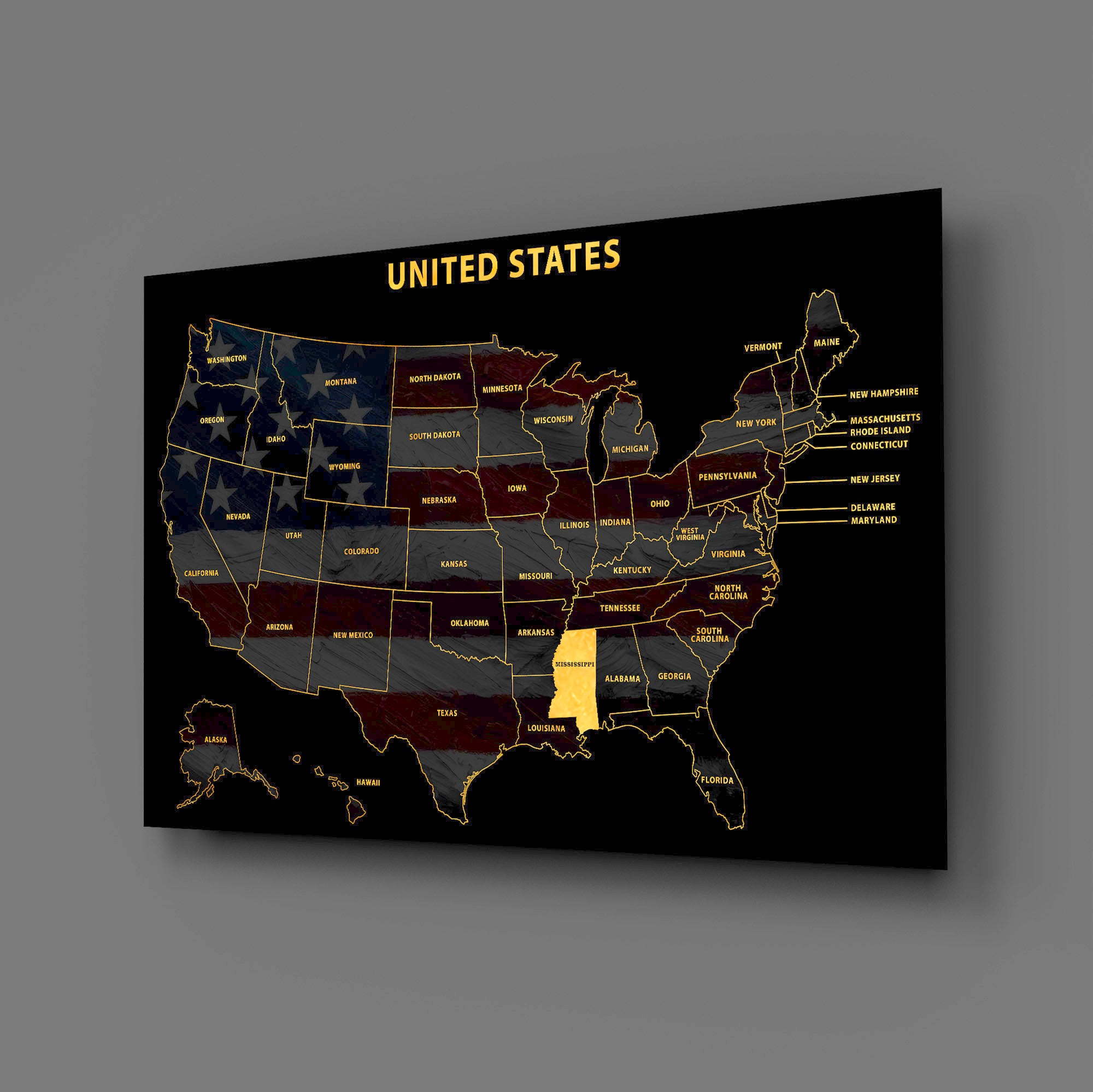 Mississippi State Map — Haptic 3D Embossed Metal Wall Art