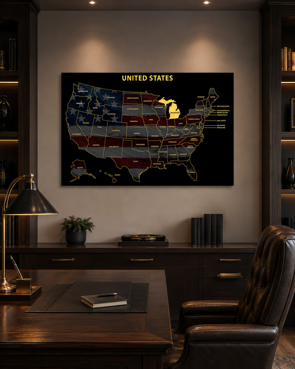 Michigan State Map - 3D Embossed Metal Wall Art