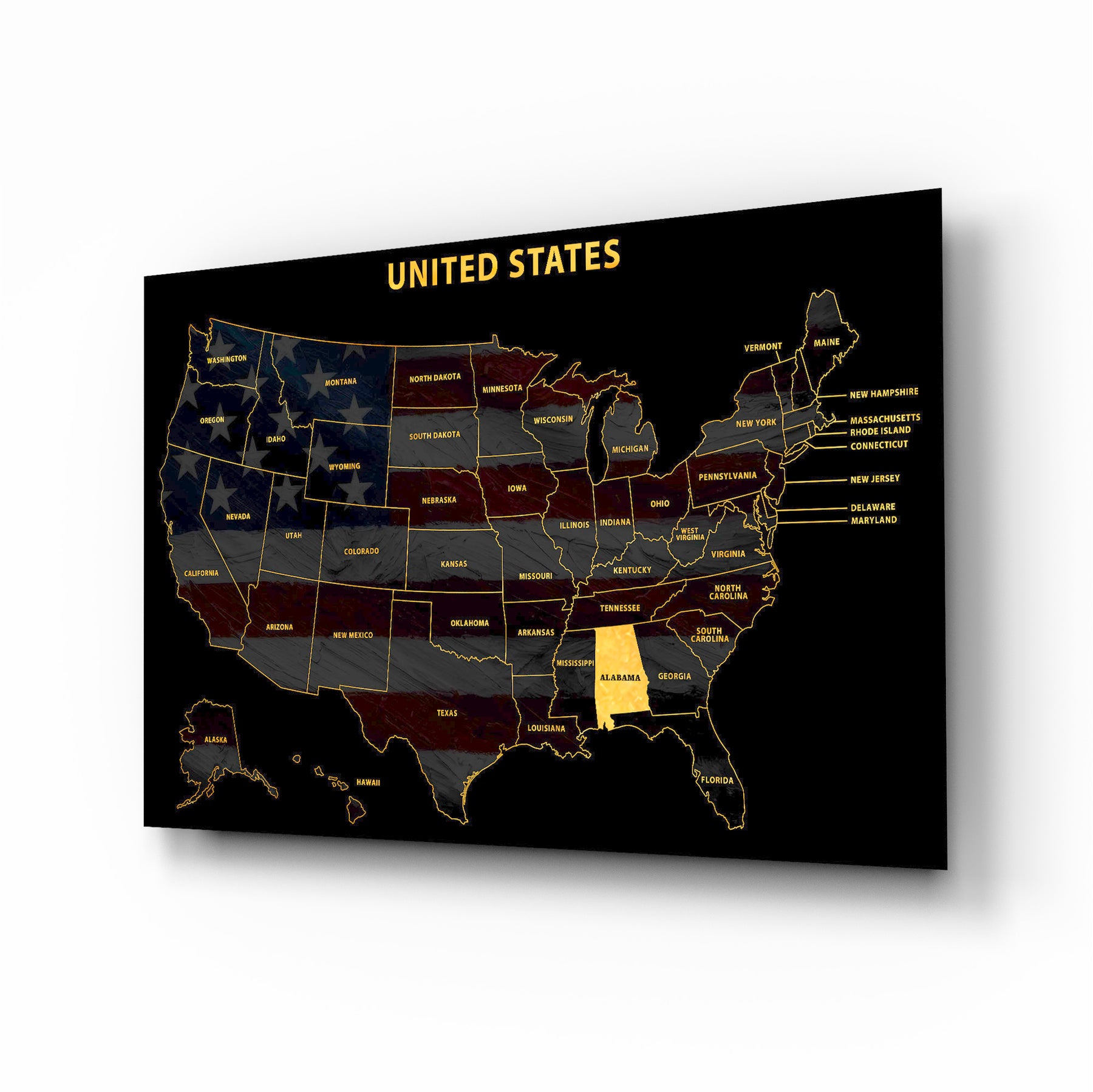 Alabama State Map — Haptic 3D Embossed Metal Wall Art