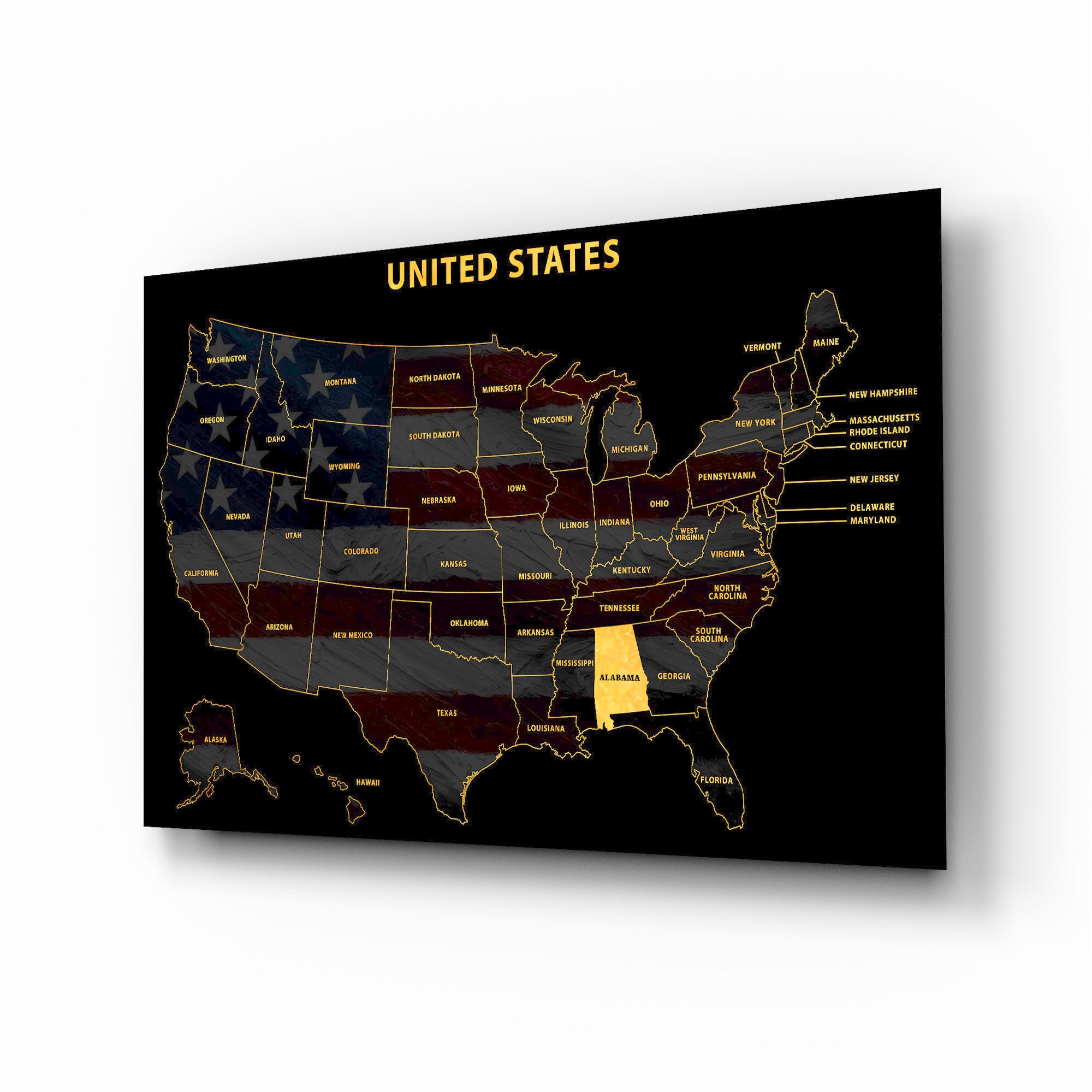 Alabama State Map — Haptic 3D Embossed Metal Wall Art