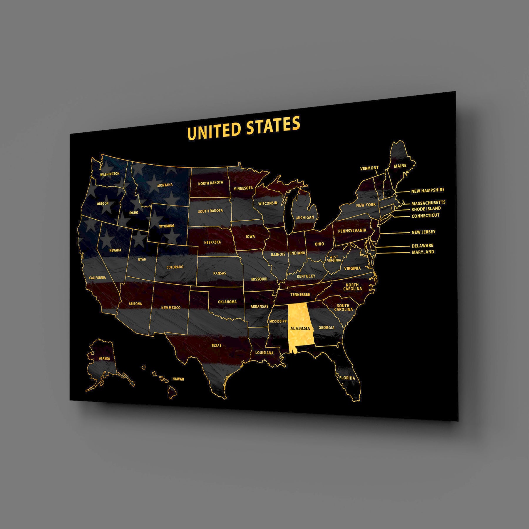 Alabama State Map — Haptic 3D Embossed Metal Wall Art