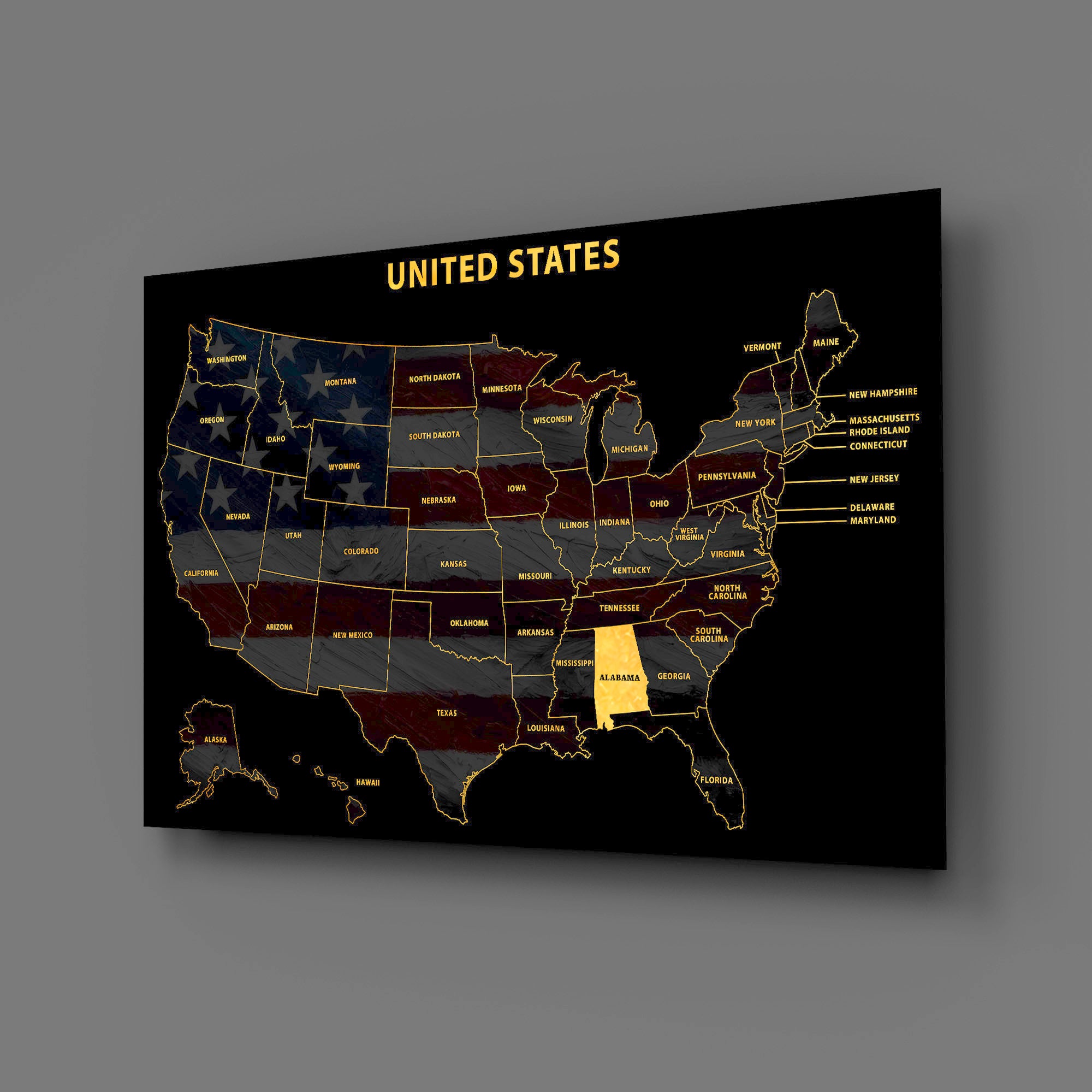 Alabama State Map — Haptic 3D Embossed Metal Wall Art