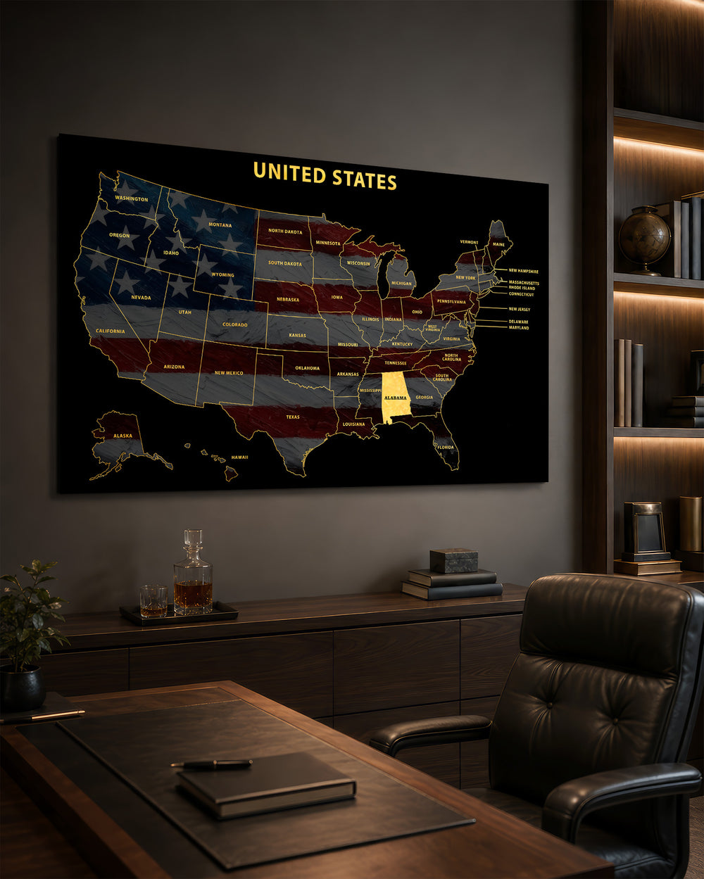 Alabama State Map - 3D Embossed Metal Wall Art