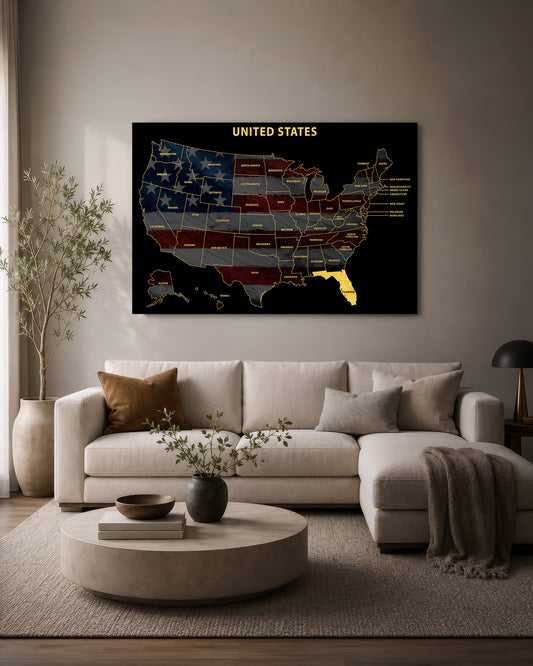 Florida State Map - 3D Embossed Metal Wall Art