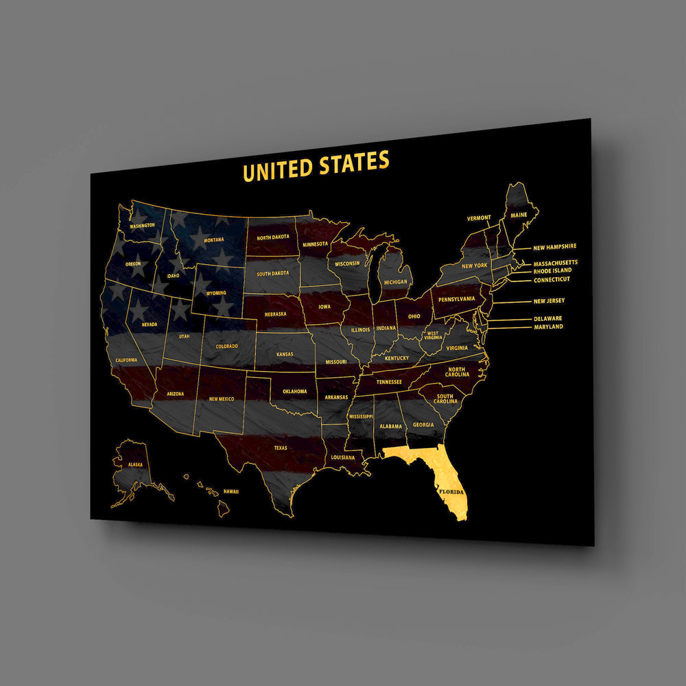 Florida State Map - 3D Embossed Metal Wall Art