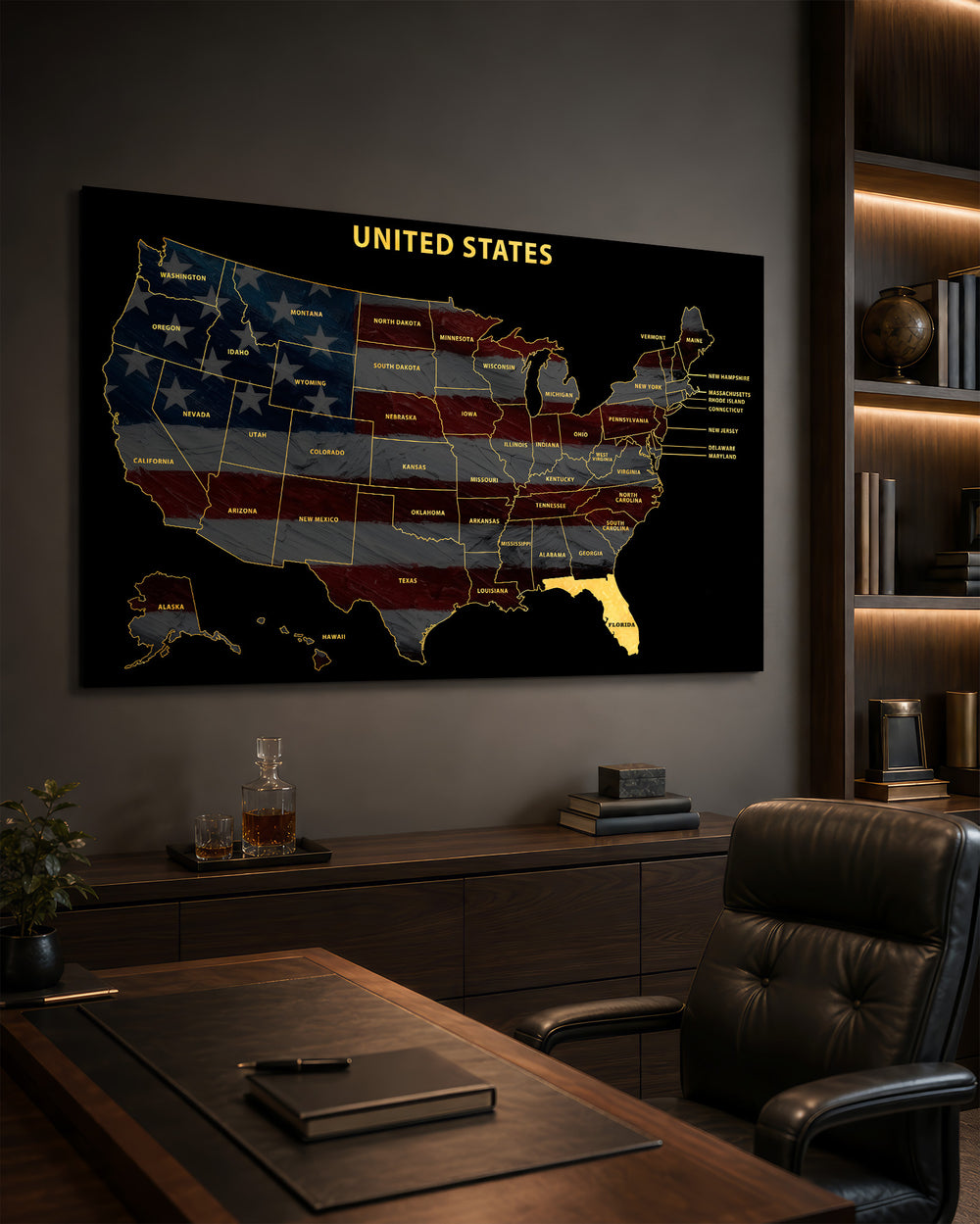 Florida State Map - 3D Embossed Metal Wall Art