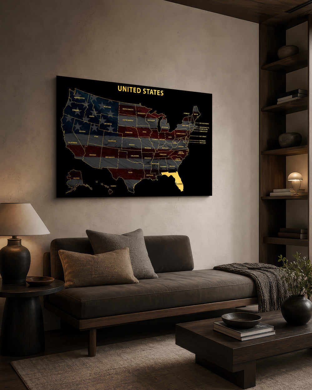 Florida State Map - 3D Embossed Metal Wall Art