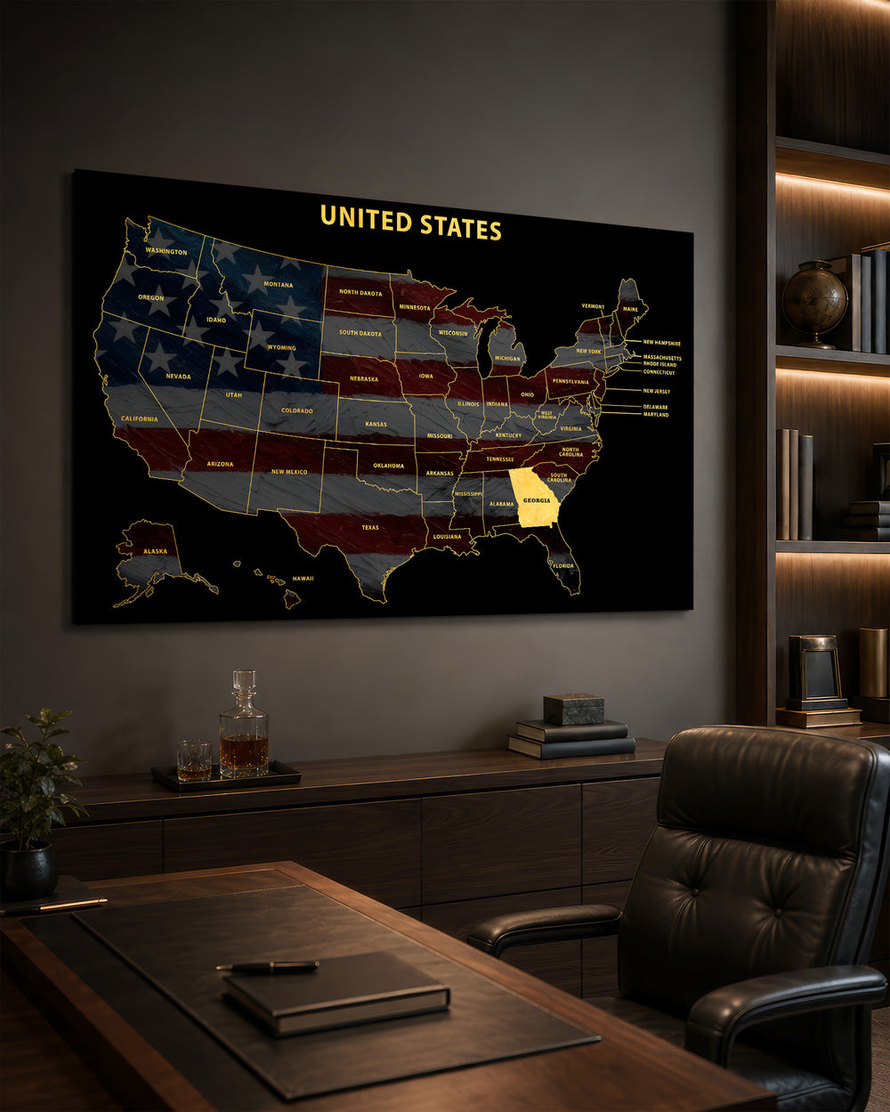 Georgia State Map - 3D Embossed Metal Wall Art