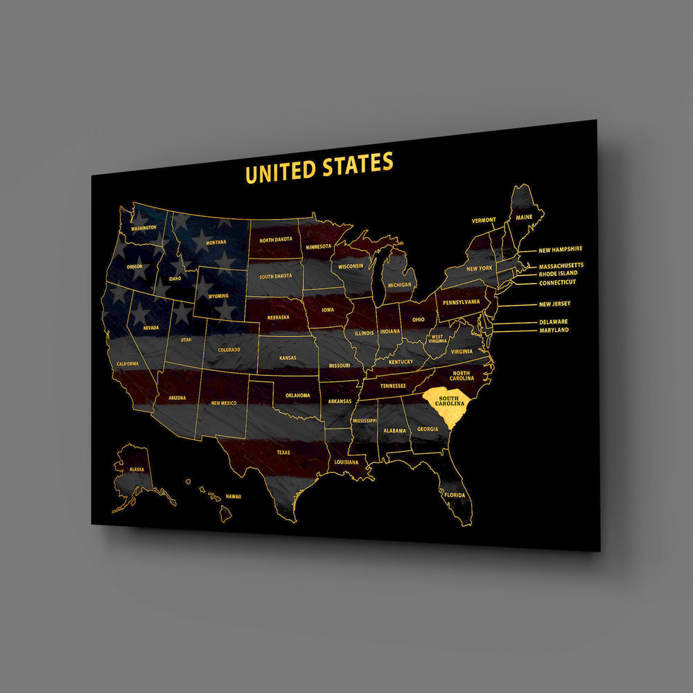 South Carolina State Map - 3D Embossed Metal Wall Art