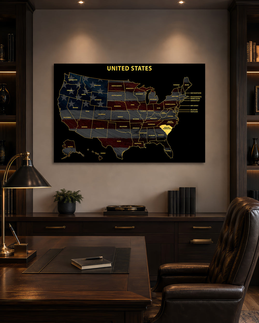 South Carolina State Map - 3D Embossed Metal Wall Art