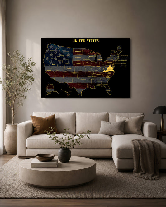 Virginia State Map - 3D Embossed Metal Wall Art