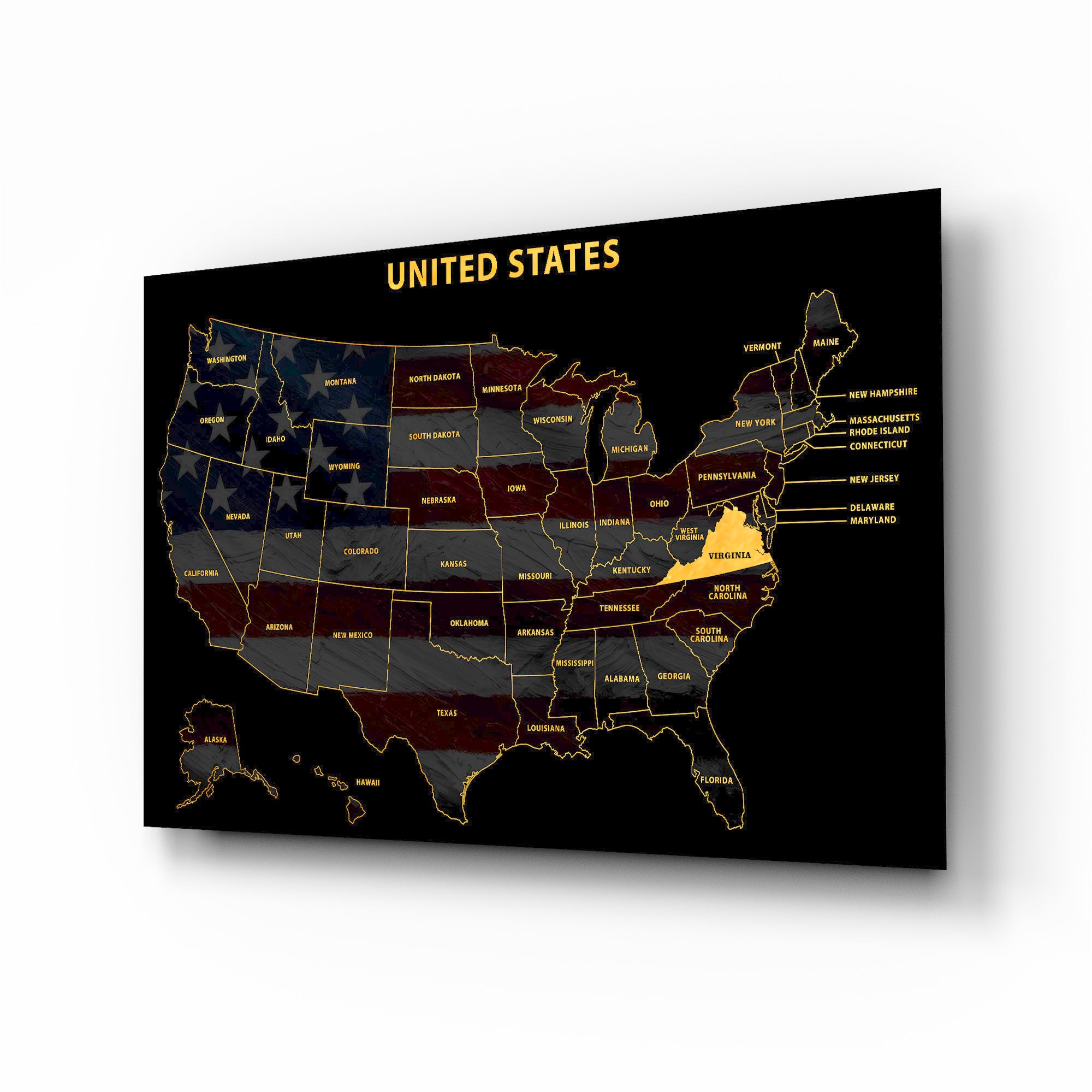 Virginia State Map — Haptic 3D Embossed Metal Wall Art