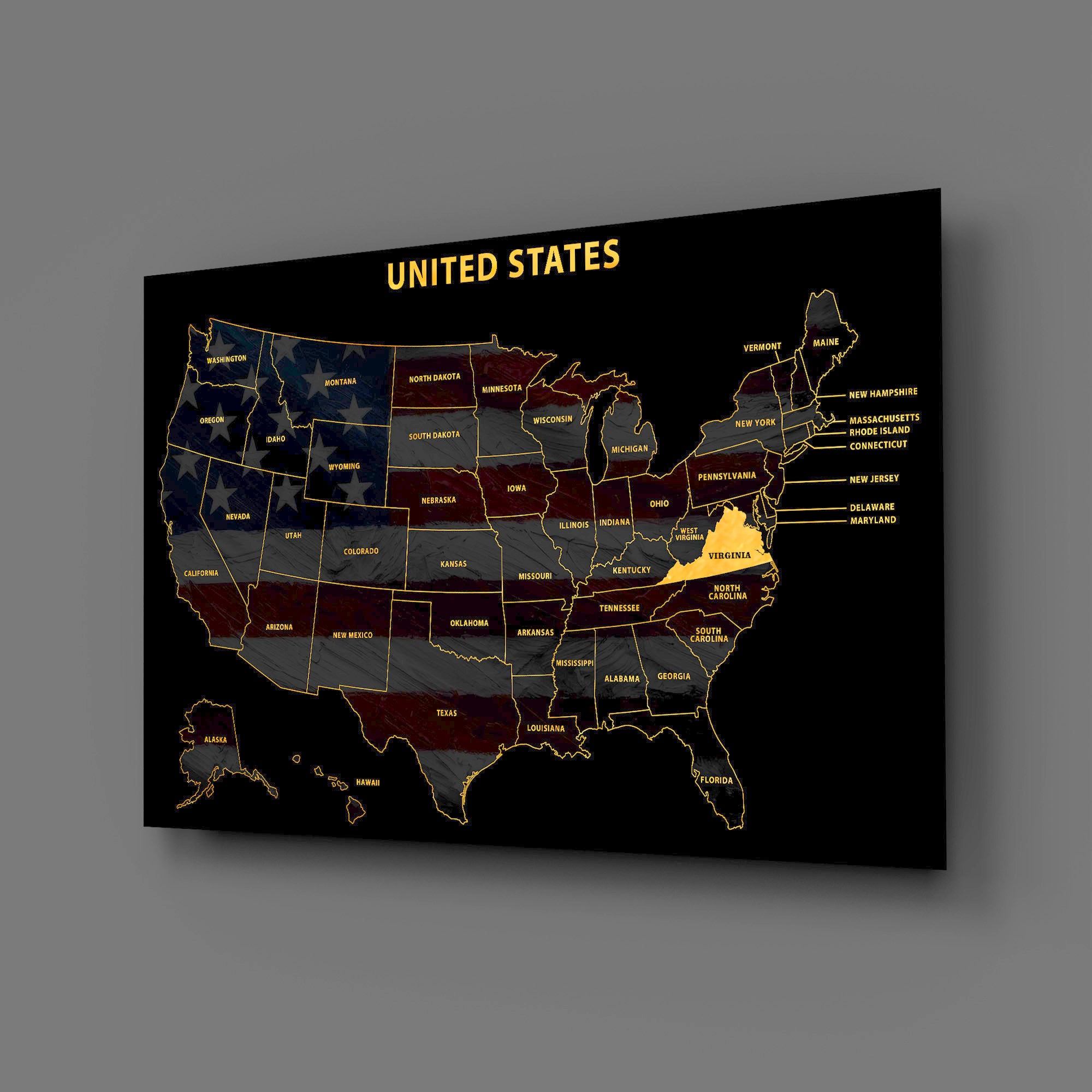 Virginia State Map — Haptic 3D Embossed Metal Wall Art
