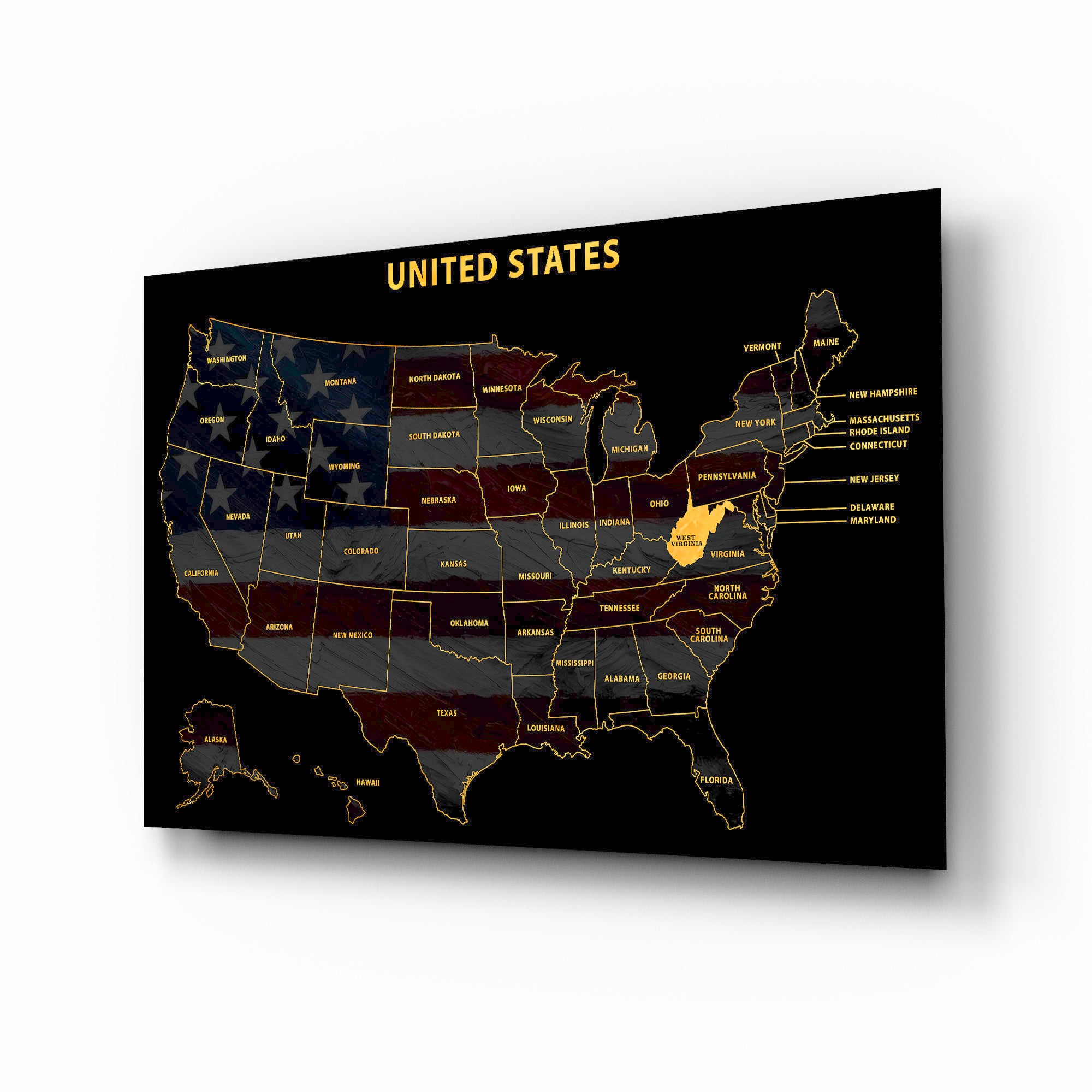 West Virginia State Map — Haptic 3D Embossed Metal Wall Art