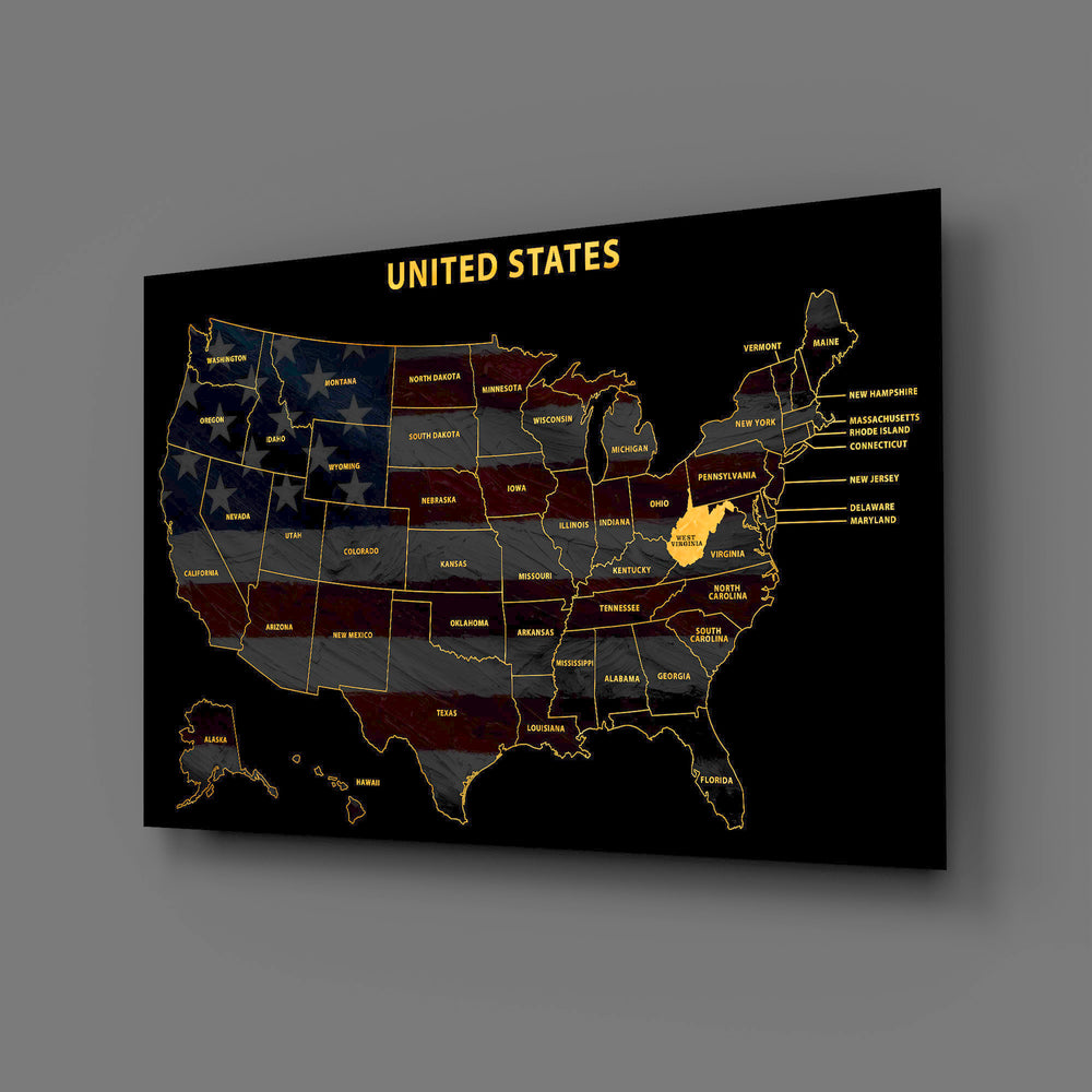 West Virginia State Map - 3D Embossed Metal Wall Art
