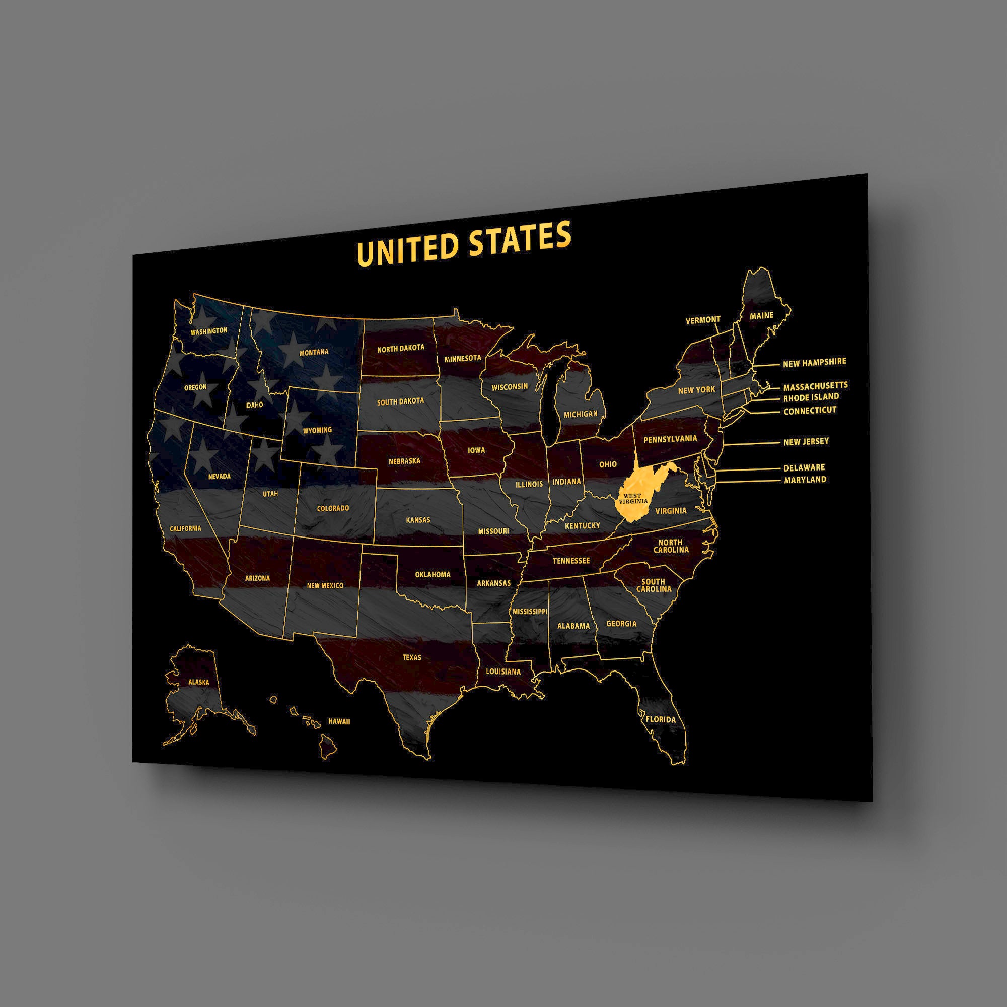 West Virginia State Map — Haptic 3D Embossed Metal Wall Art