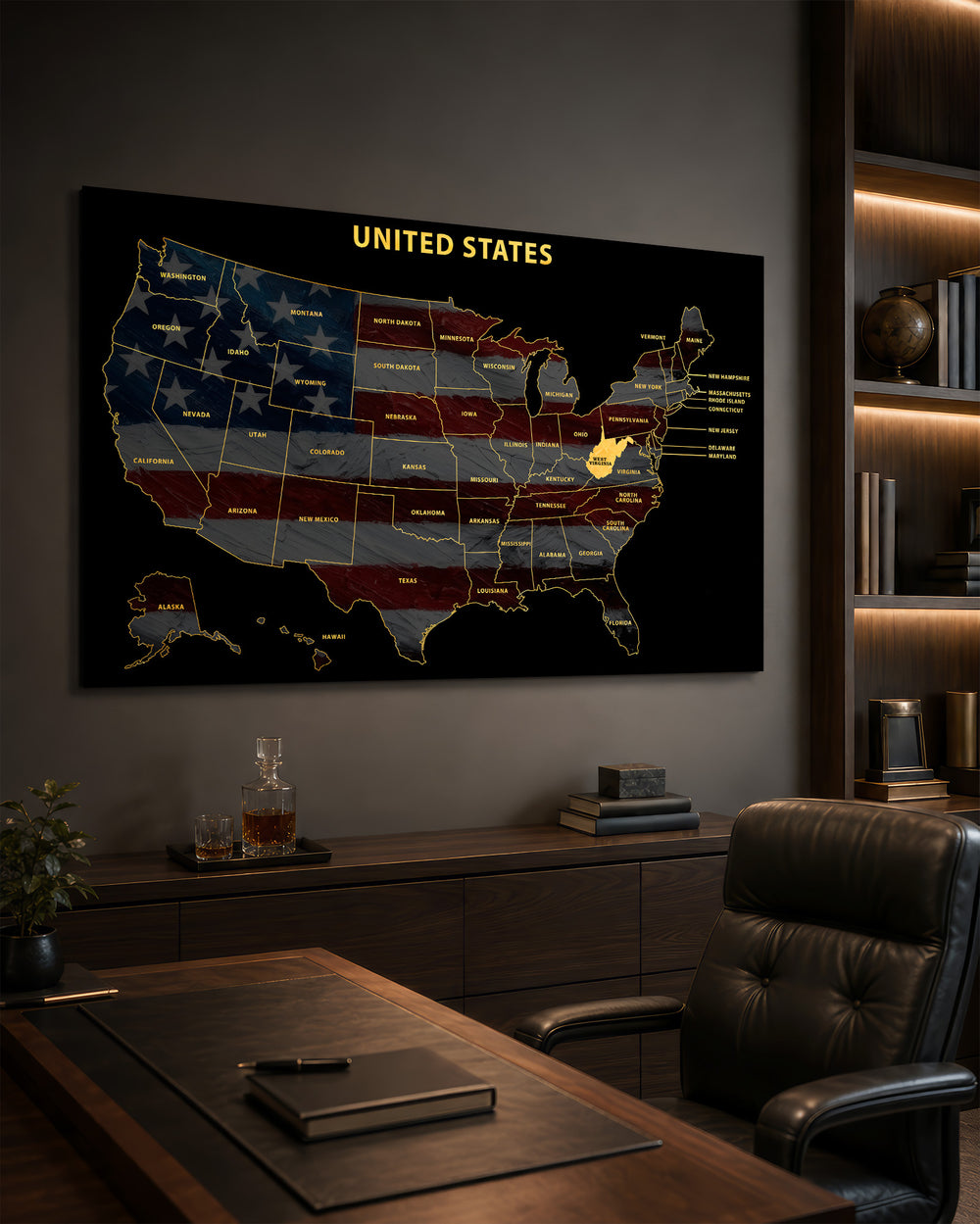 West Virginia State Map - 3D Embossed Metal Wall Art