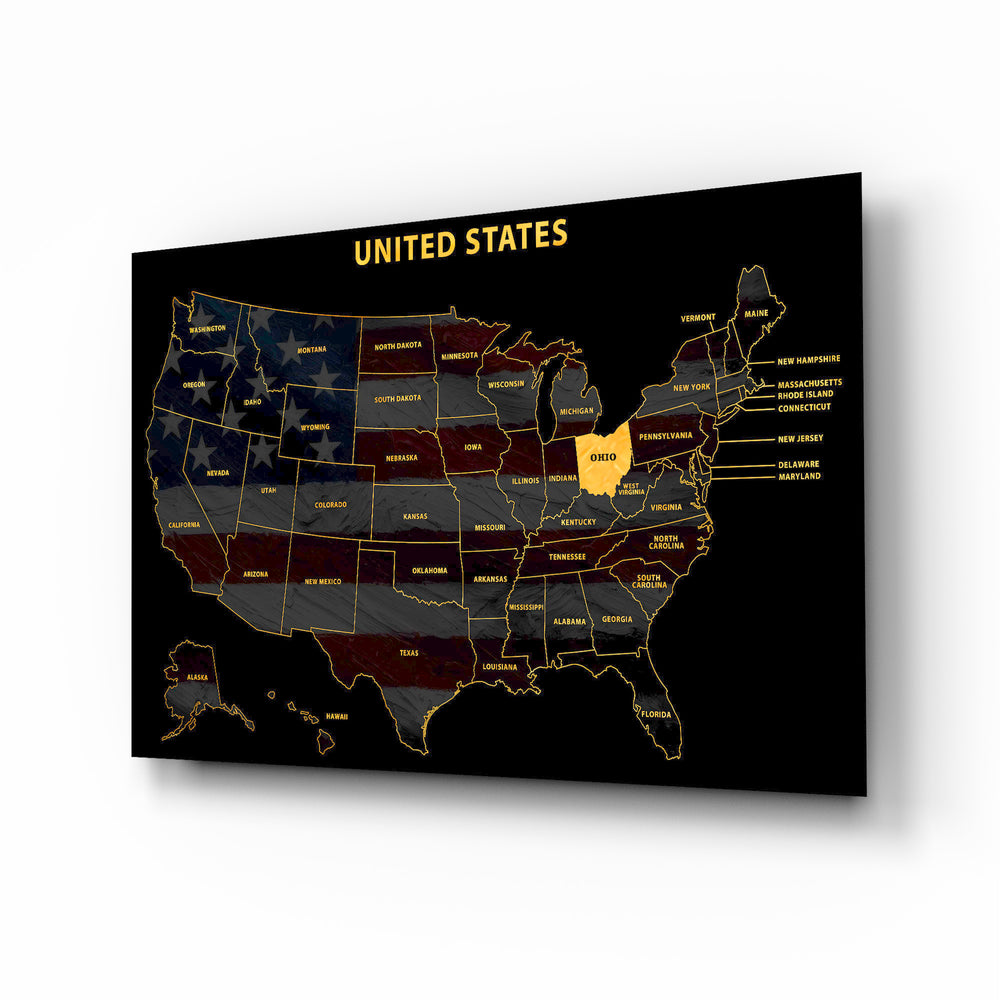 Ohio State Map - 3D Embossed Metal Wall Art