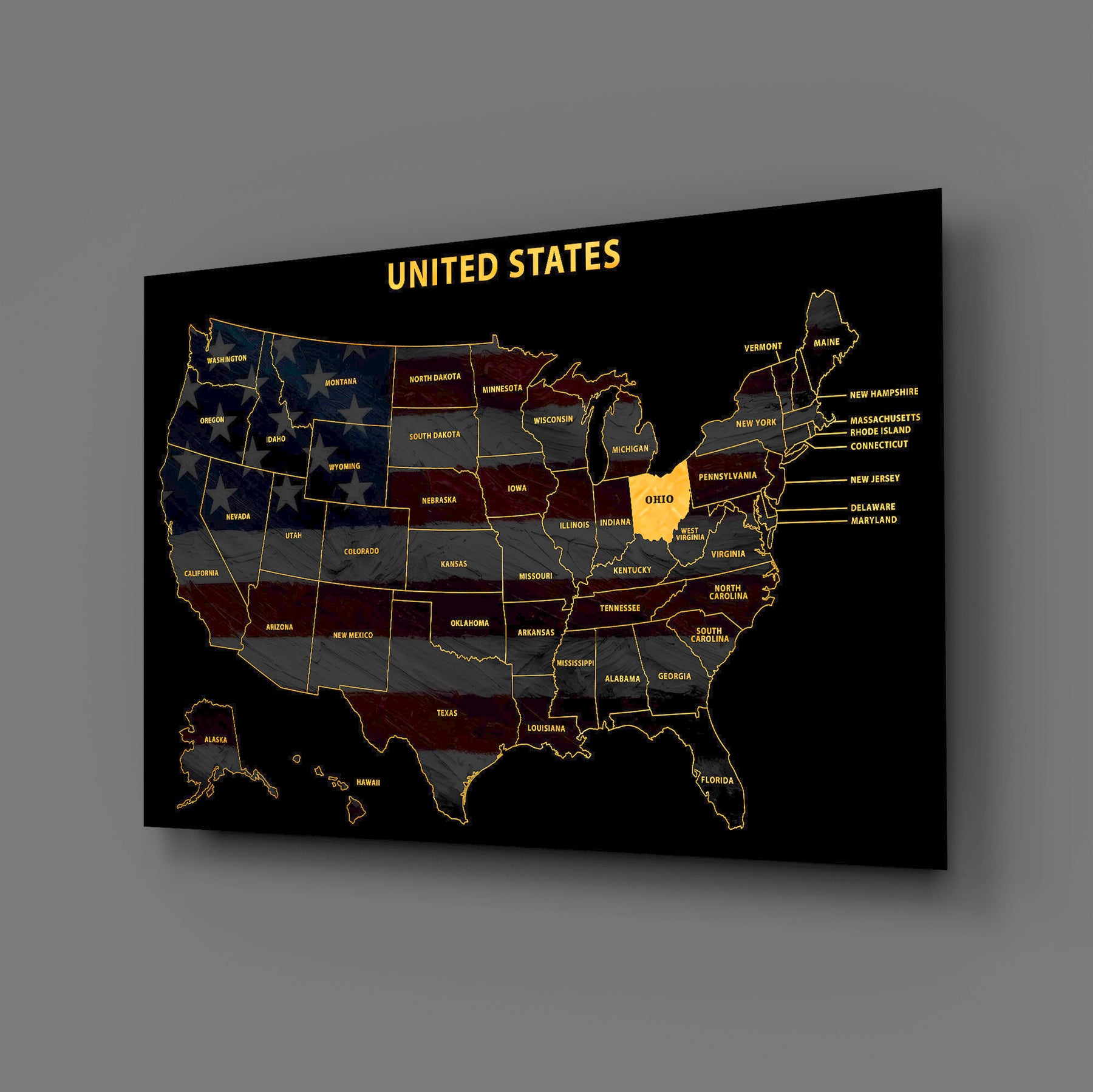 Ohio State Map — Haptic 3D Embossed Metal Wall Art