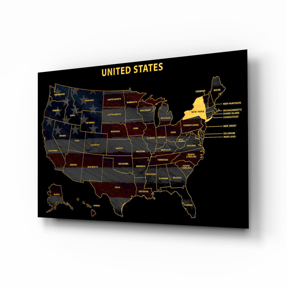 New York State Map - 3D Embossed Metal Wall Art