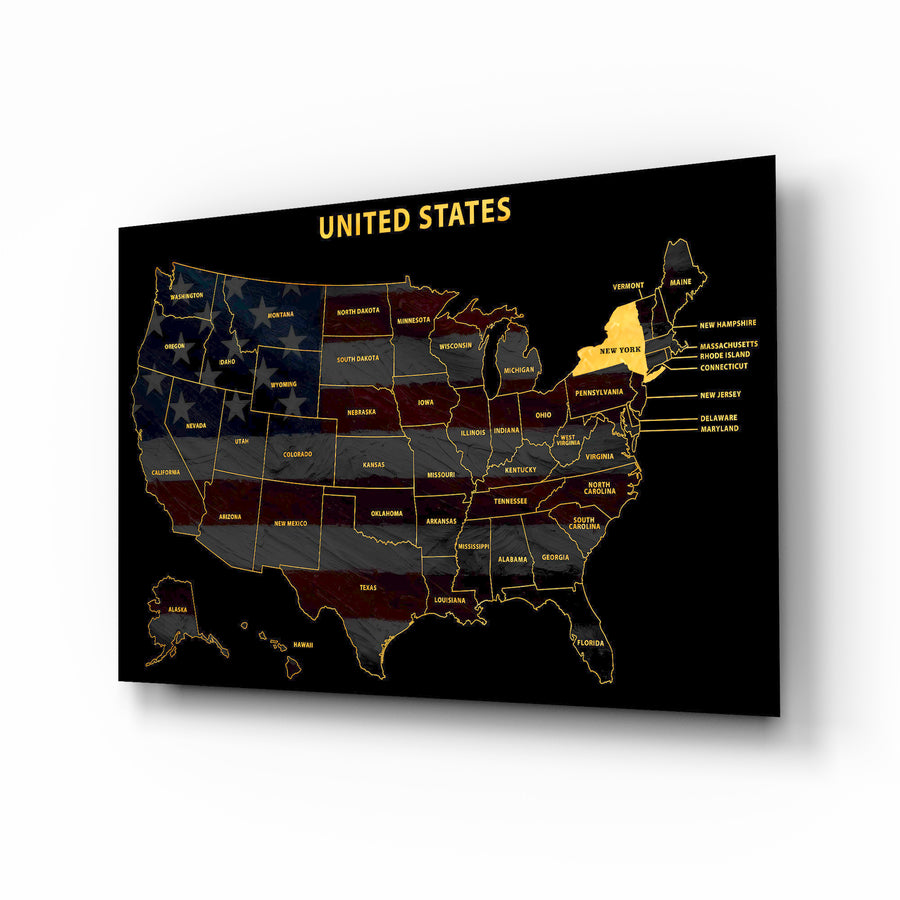 New York State Map — Haptic 3D Embossed Metal Wall Art