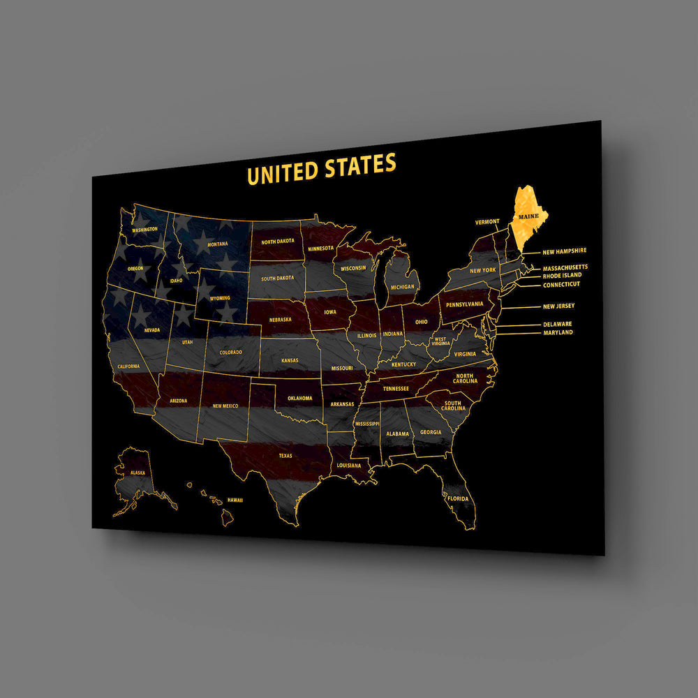 Maine State Map - 3D Embossed Metal Wall Art