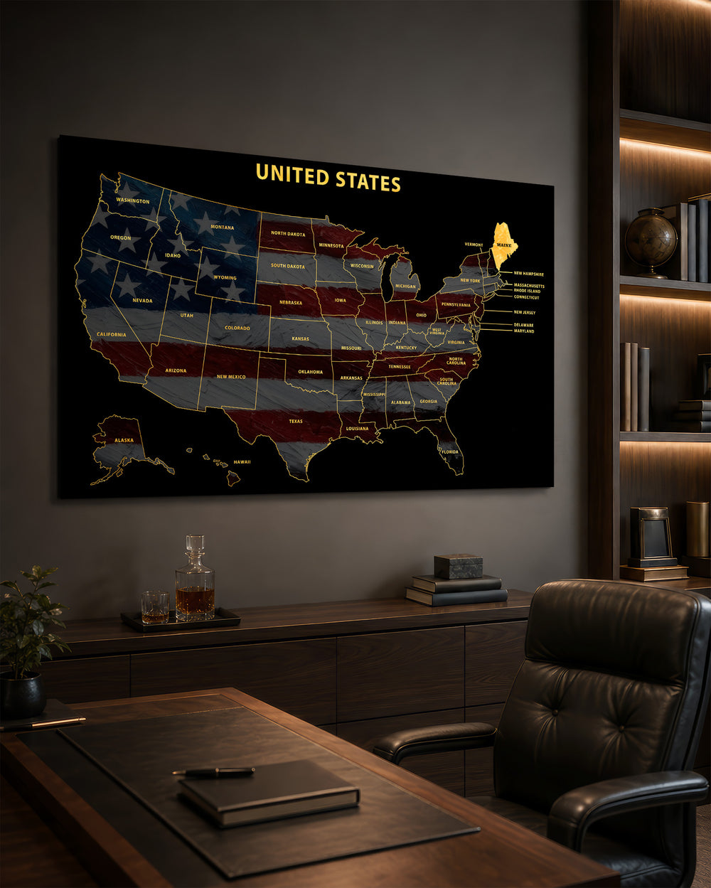 Maine State Map - 3D Embossed Metal Wall Art