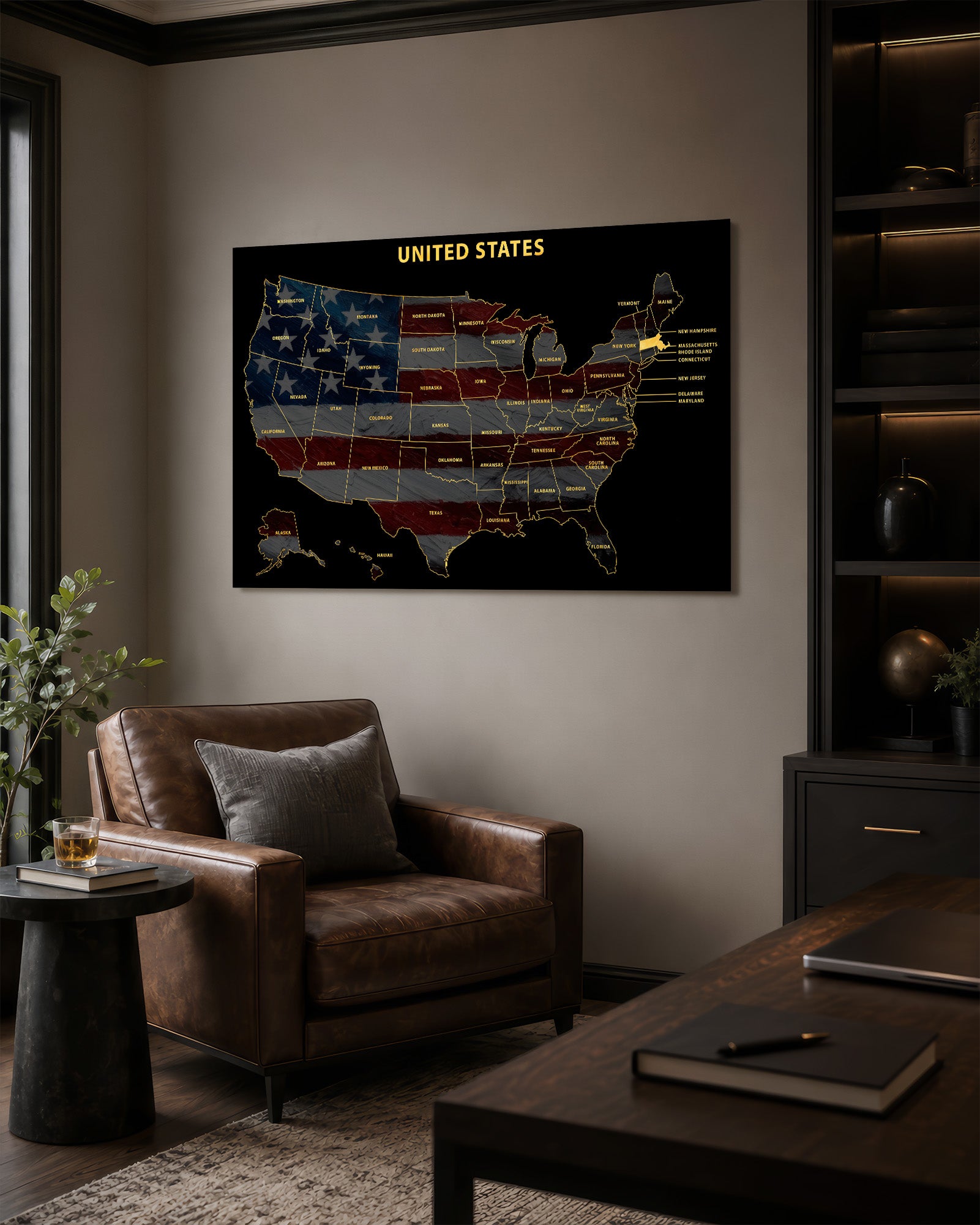 Massachusetts State Map — Haptic 3D Embossed Metal Wall Art