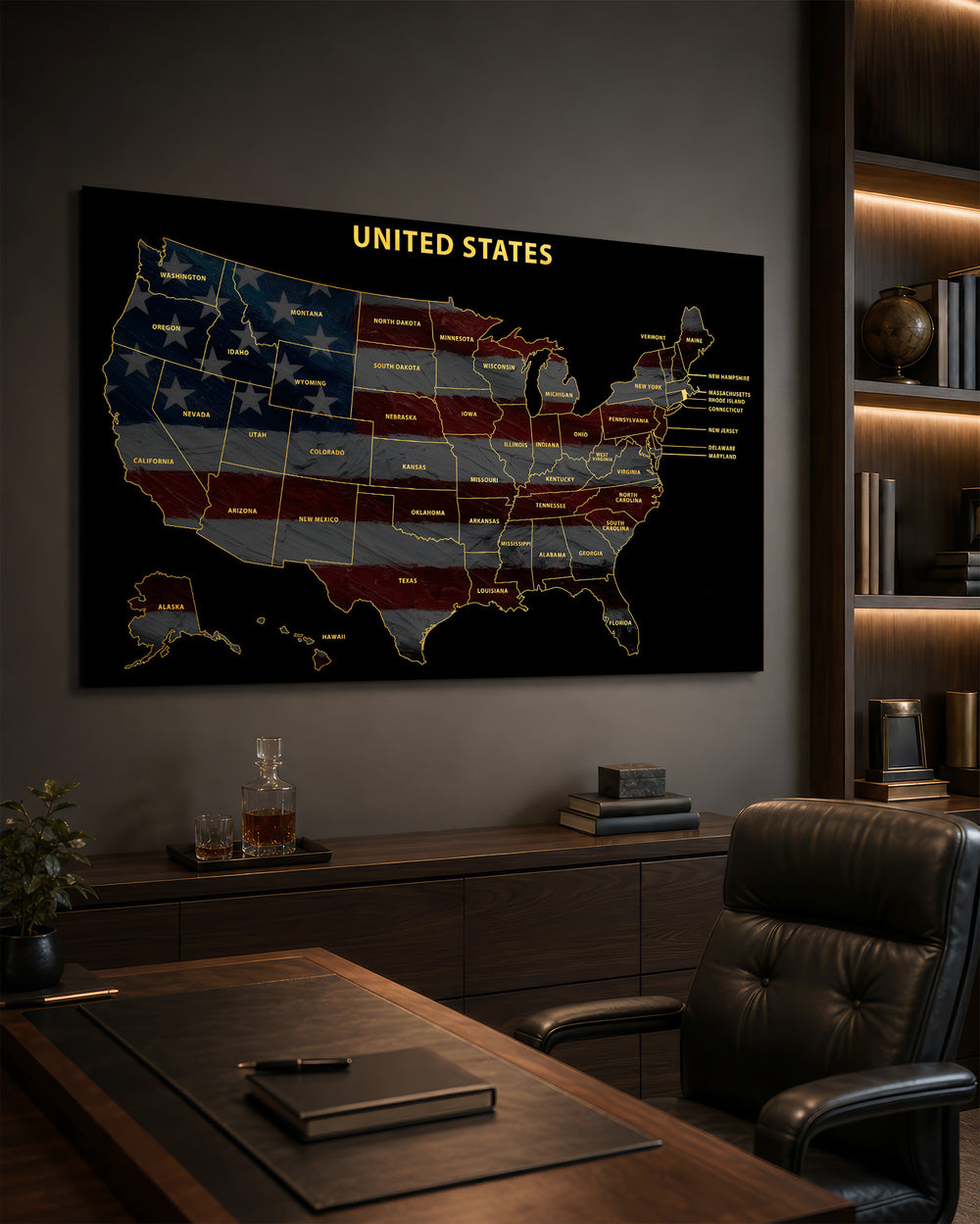 Rhode Island State Map - 3D Embossed Metal Wall Art