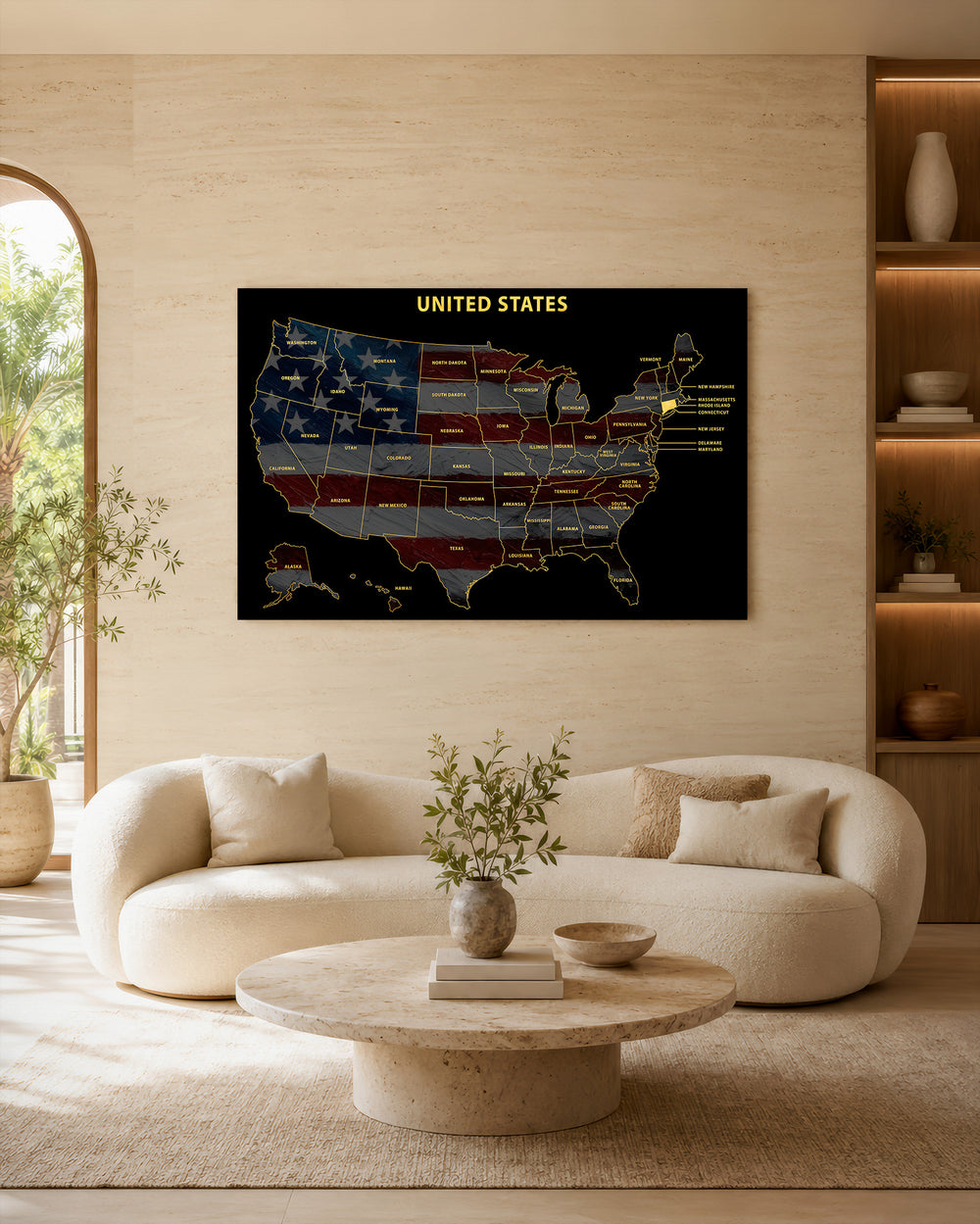 Connecticut State Map - 3D Embossed Metal Wall Art