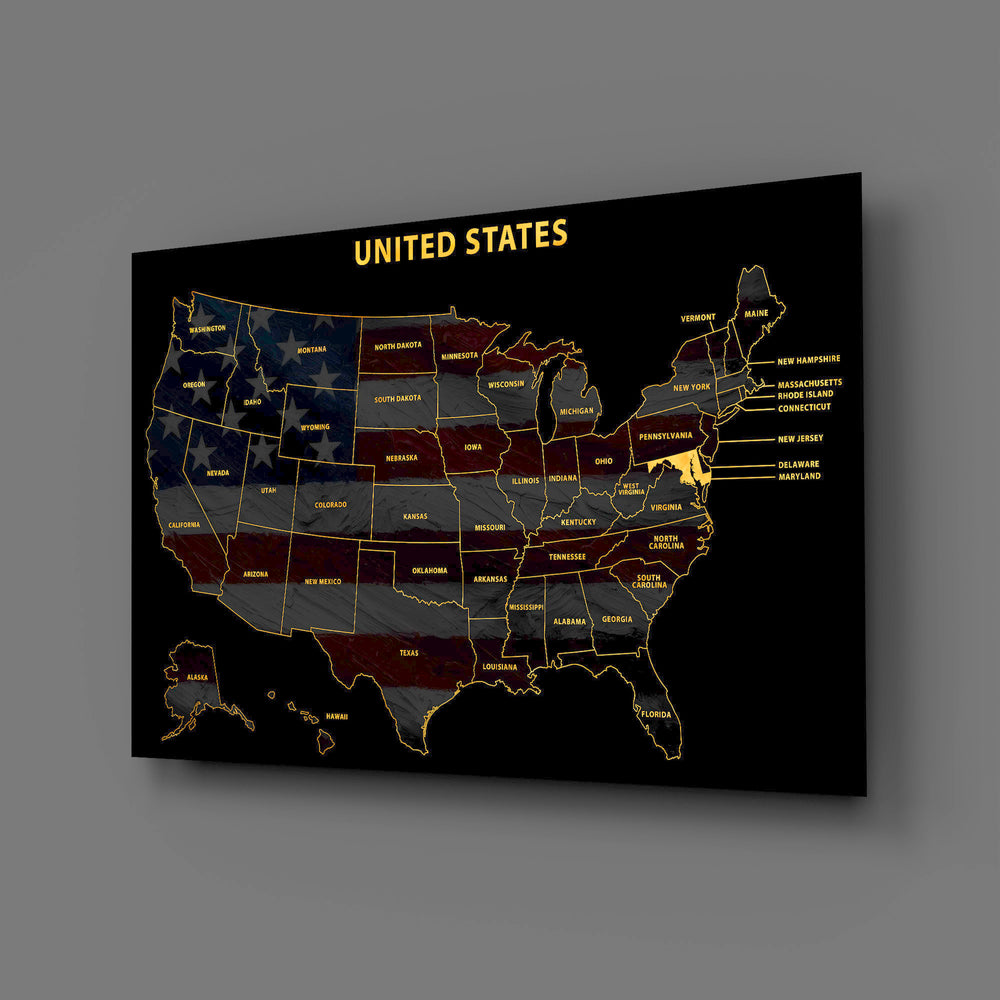 Maryland State Map - 3D Embossed Metal Wall Art