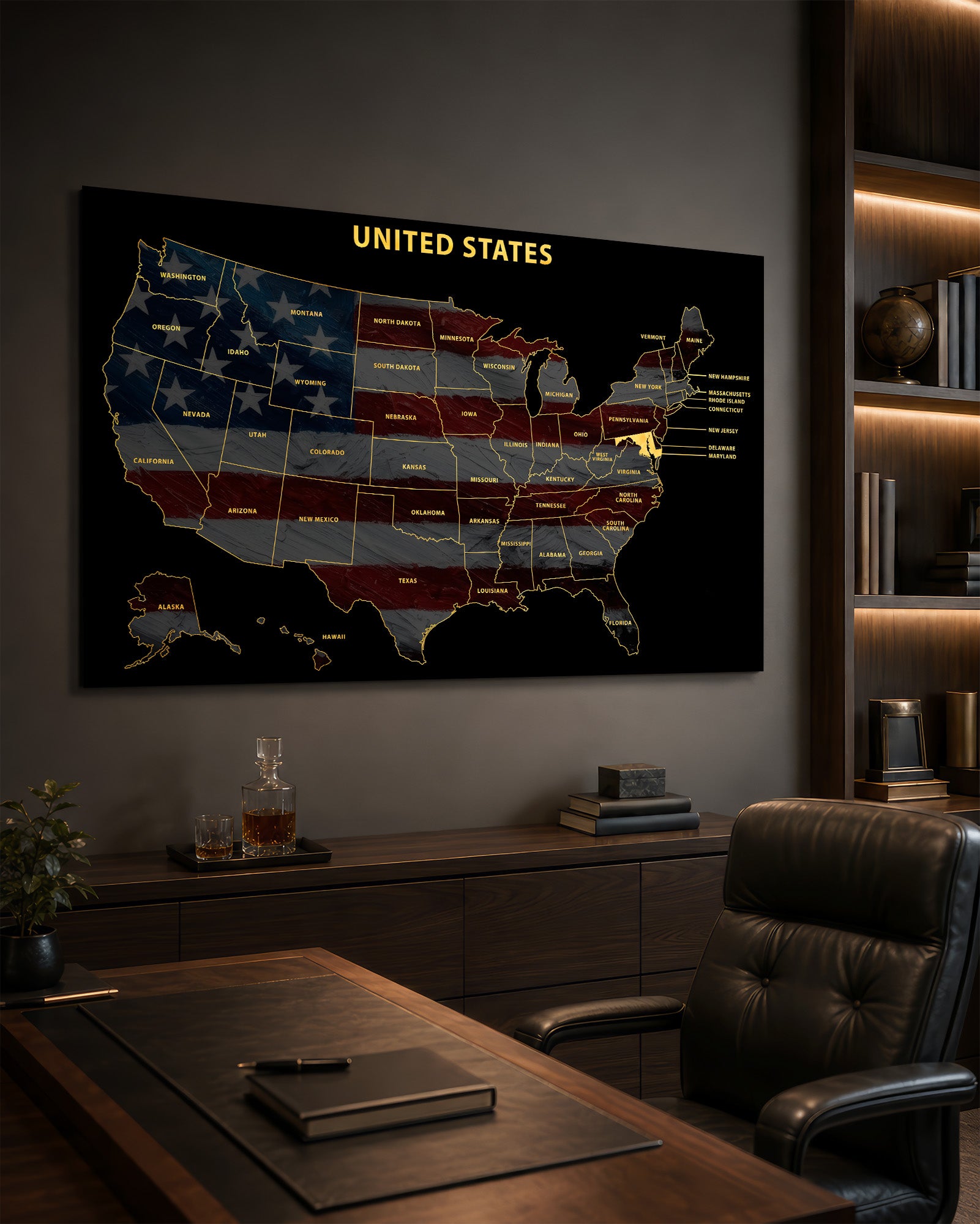 Maryland State Map — Haptic 3D Embossed Metal Wall Art