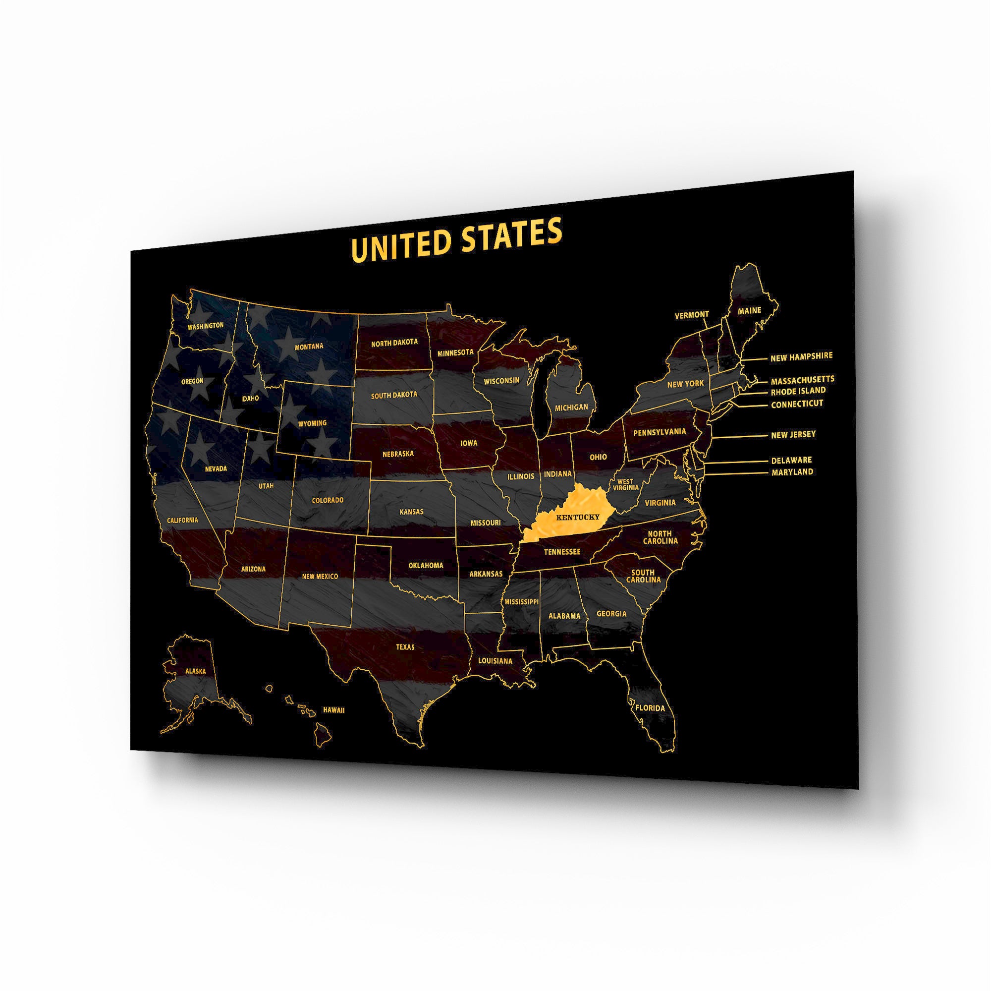 Kentucky State Map — Haptic 3D Embossed Metal Wall Art