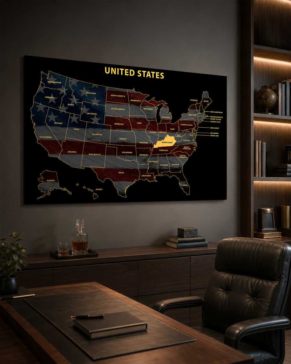 Kentucky State Map - 3D Embossed Metal Wall Art