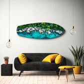 Tropical Lagoon Aerial Beach Glass Wall Art.