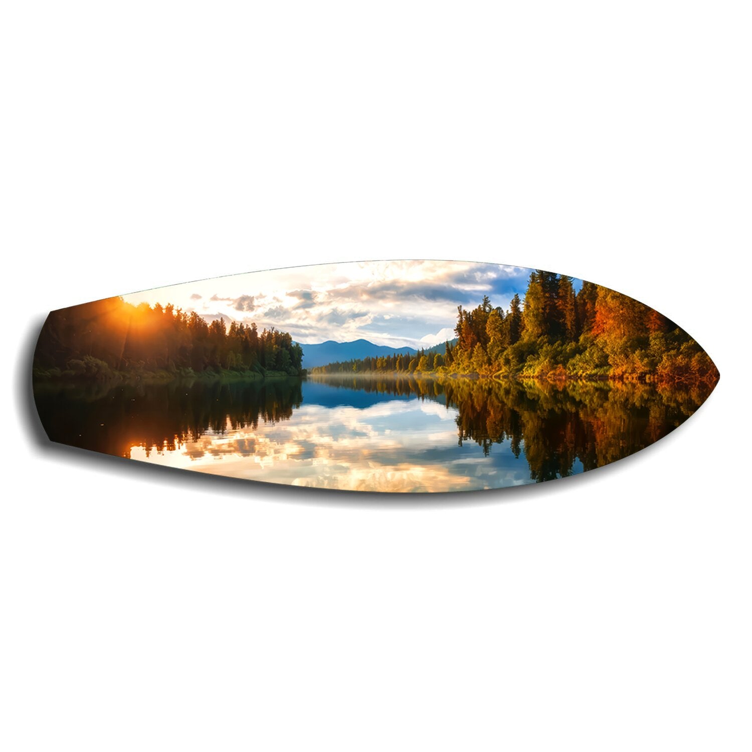 Lakeside Sunset Mirror Landscape Glass Wall Art.