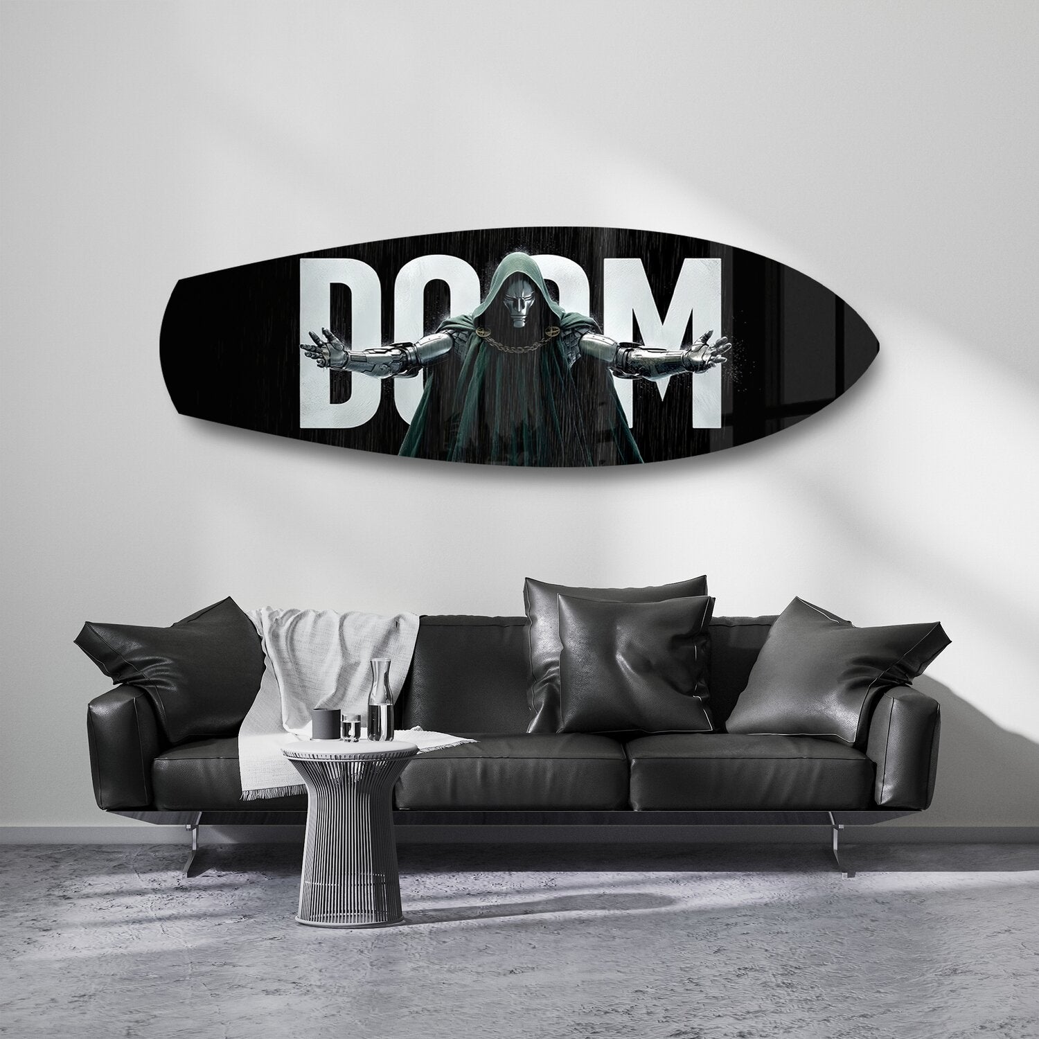 Masked Cloaked Villain Comic Glass Wall Art.