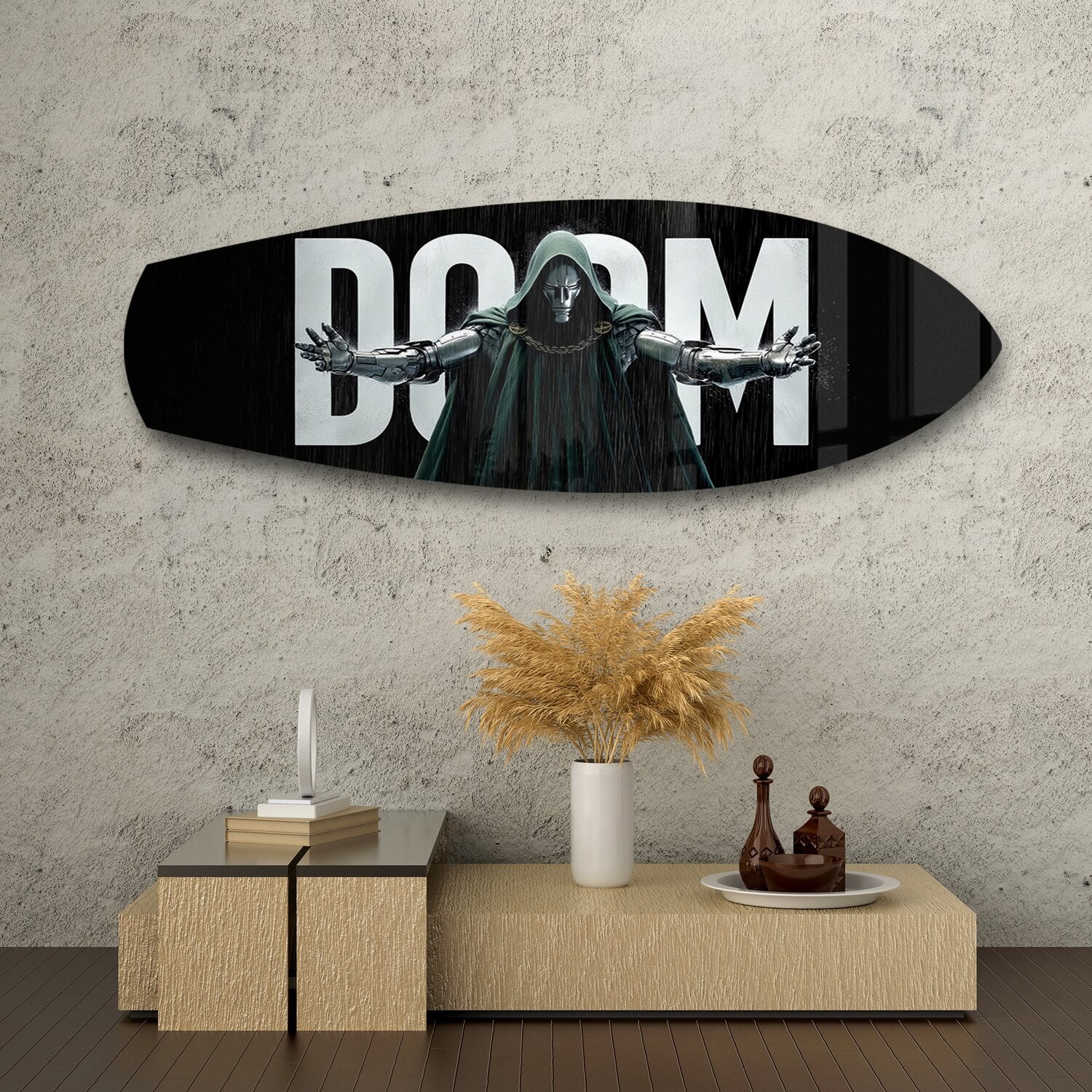 Masked Cloaked Villain Comic Glass Wall Art.