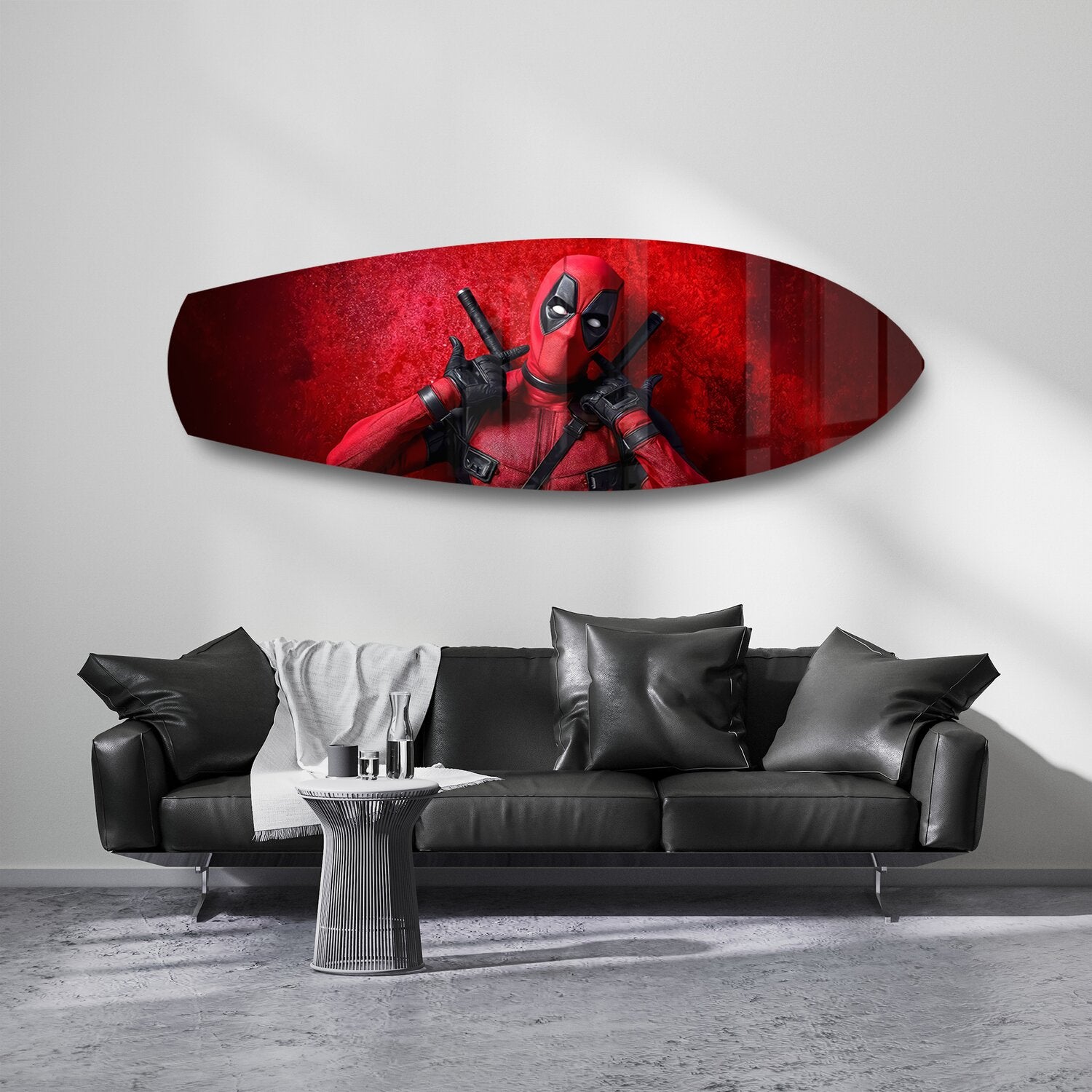 Red Masked Mercenary Comic Hero Glass Wall Art.