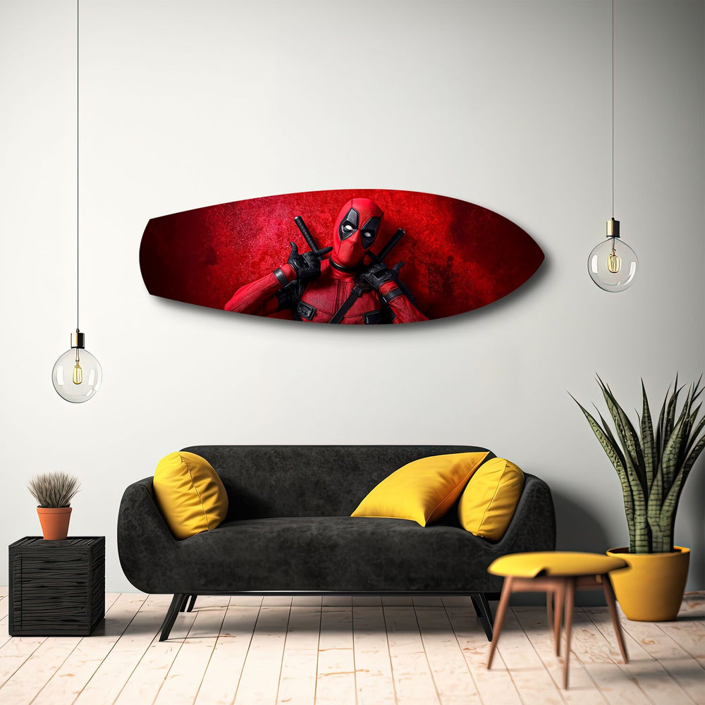 Red Masked Mercenary Comic Hero Glass Wall Art.