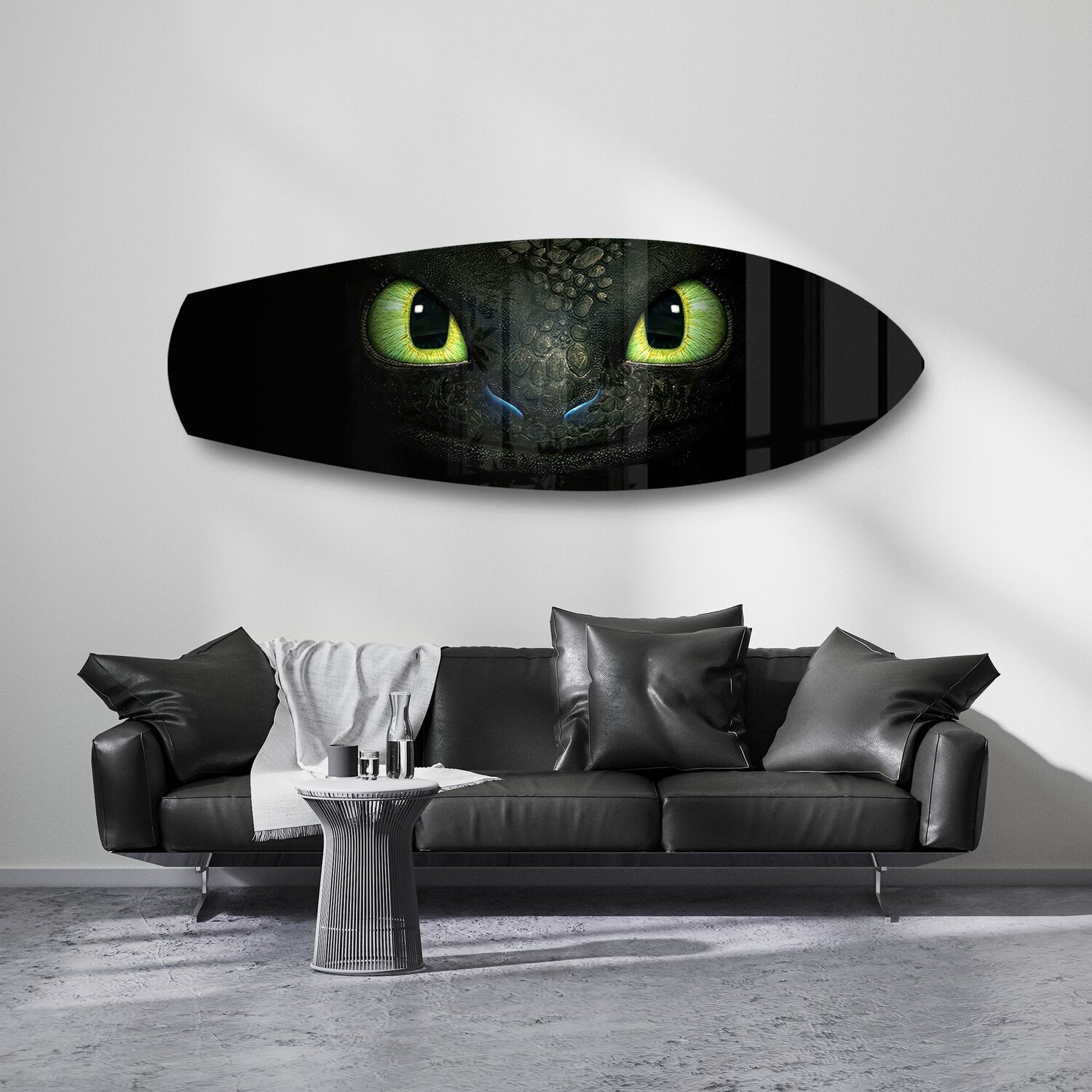 Black Dragon Green Eyes Glass Wall Art.